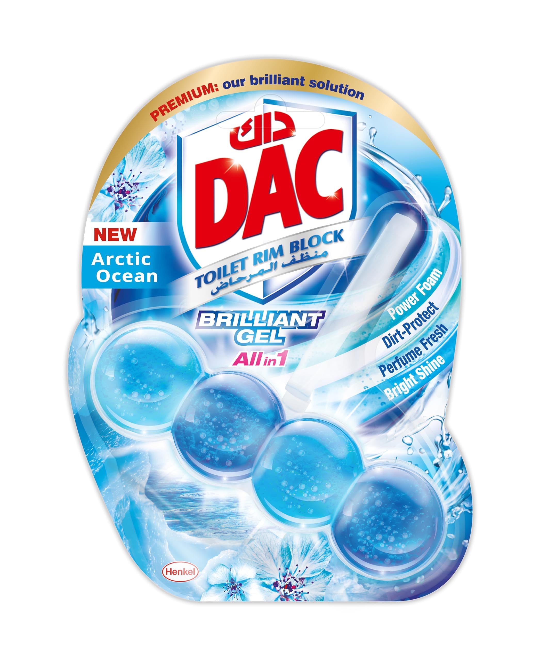 Dac Brilliant Gel Toilet Rim Block, For Long-Lasting Freshness and Shine, Arctic Ocean, 42G