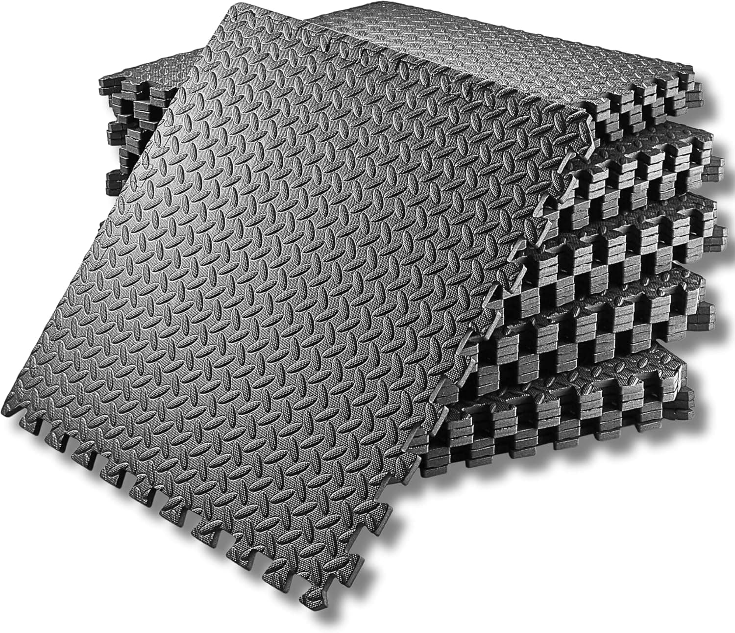 60x60x1cm Soft Interlocking Gym Flooring - Heavy Duty EVA Foam Floor Mat for Home Gym, Yoga, Garage, Non-Slip.