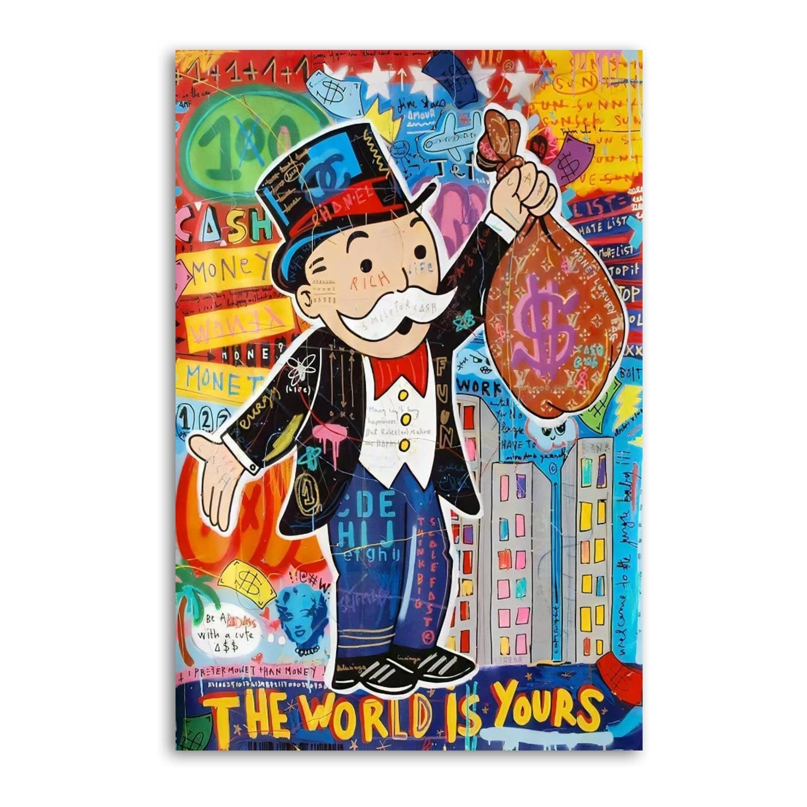 Monopolys Graffiti Money The World Is Yours Canvas Art Poster and Wall Art Picture Print Modern Family bedroom Decor Posters 16x24inch(40x60cm)