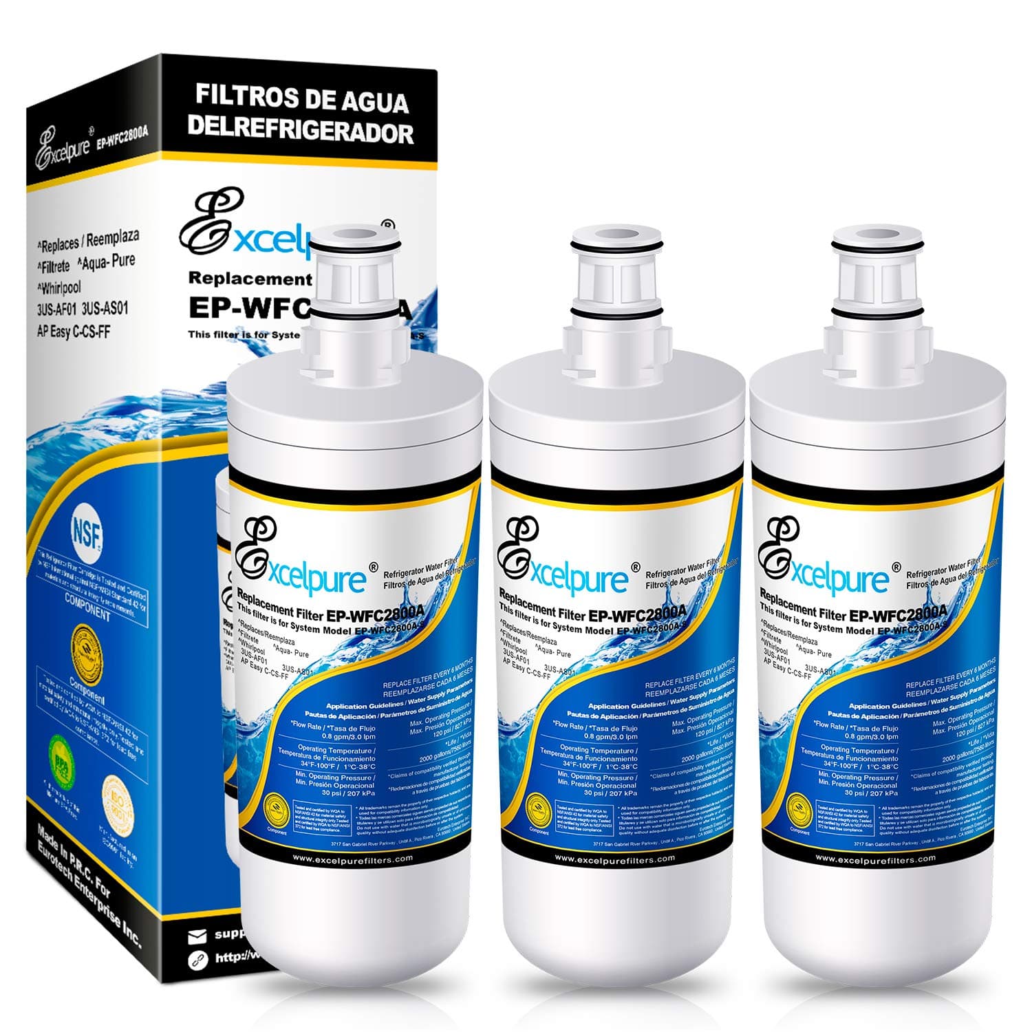 EXCELPURE3US-AF01 Under Sink Water Filter Replacement for Filtrete Standard 3US-AF01 3US-AS01 Whirlpool WHCF-SRC WHCF-SUFC WHCF-SUF 3PACK