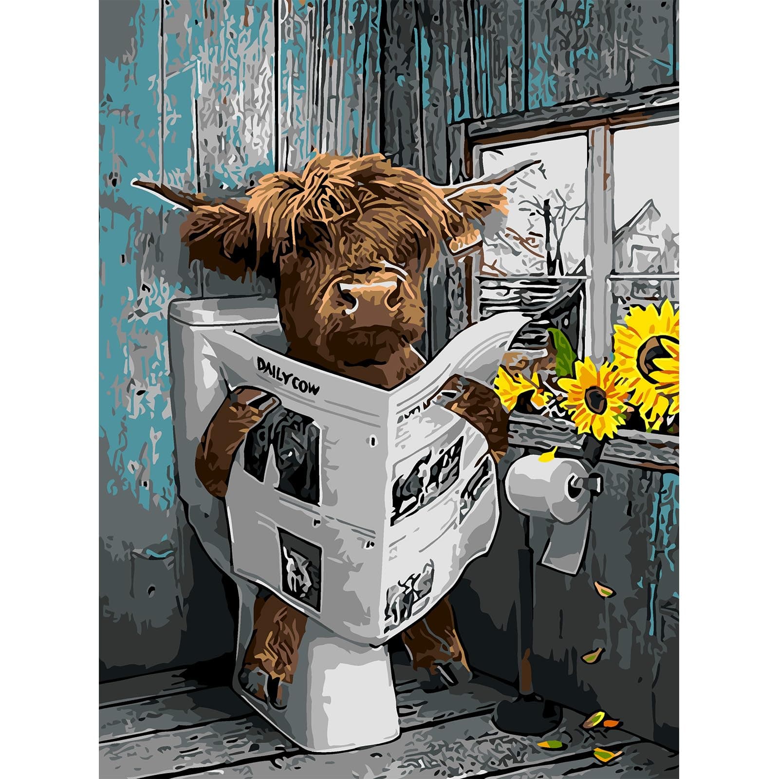 DIY Paint by Numbers for Adults, Highland Cow Canvas Oil Painting Kit for Adults, Animal Craft Art Painting Kit Acrylic Pigment Drawing Paintwork for Gift Home Wall Decor 12x16 inch (Without Frame)