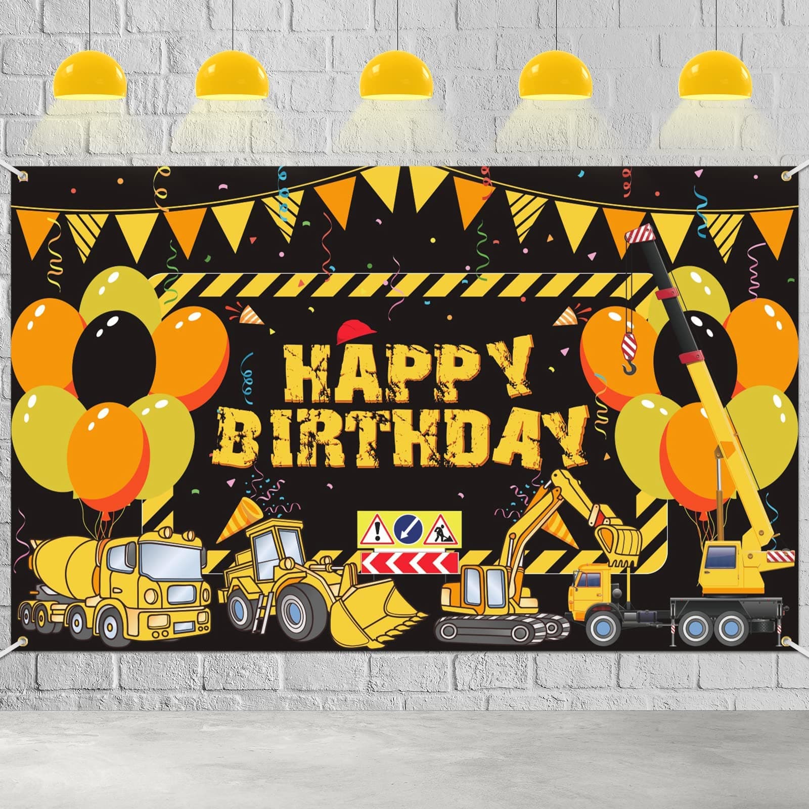 TERRIFI Construction Happy Birthday Banner Large Dump Truck Backdrop Excavator Crane Digger Background Party Supplies for Boys Kids Construction Baby Shower Birthday Party Decoration