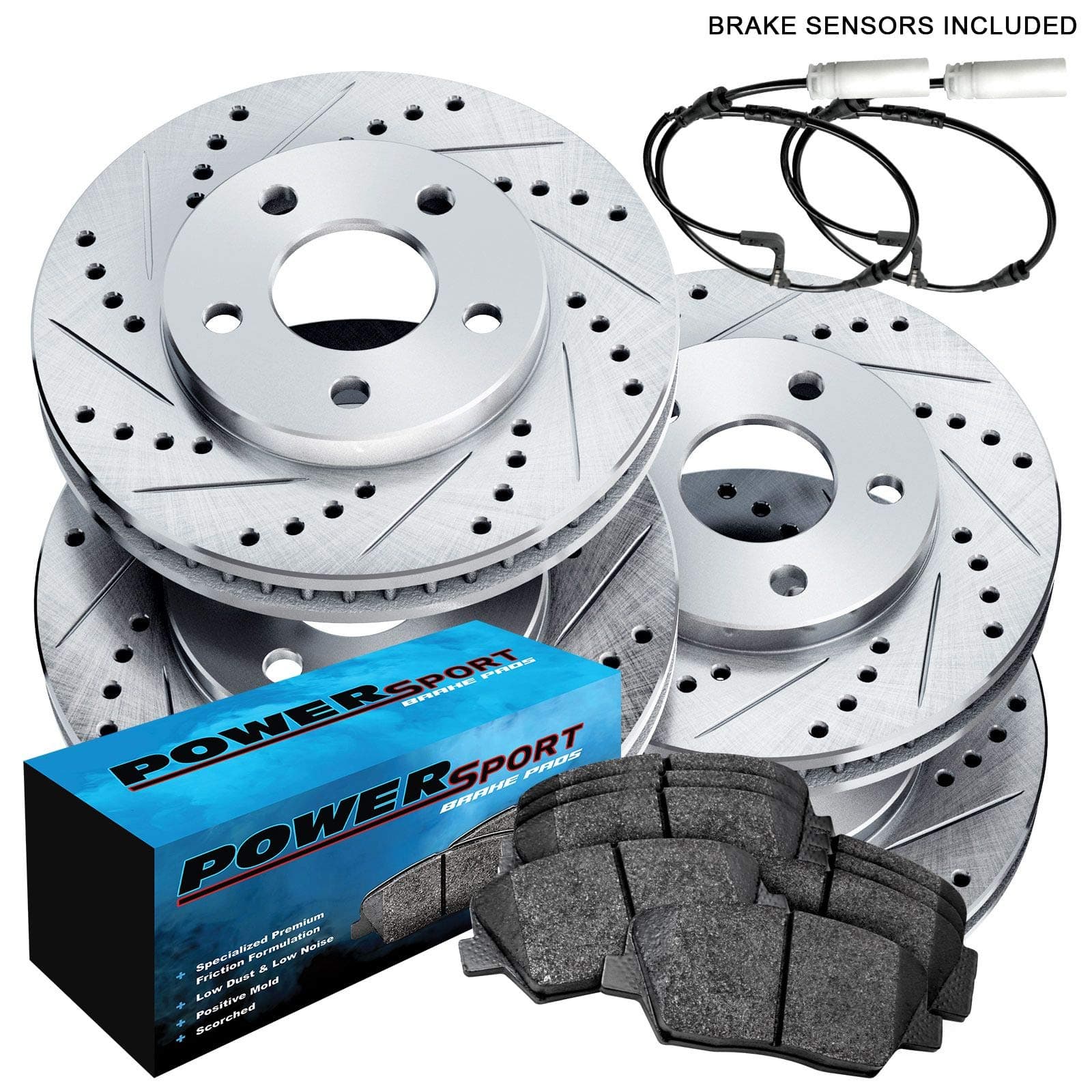 Power SportFront Rear Brakes and Rotors Kit |Front Rear Brake Pads| Brake Rotors and Pads| Ceramic Brake Pads and Rotors |fits 2003-2015 Audi Q7; Porsche Cayenne; Volkswagen Touareg
