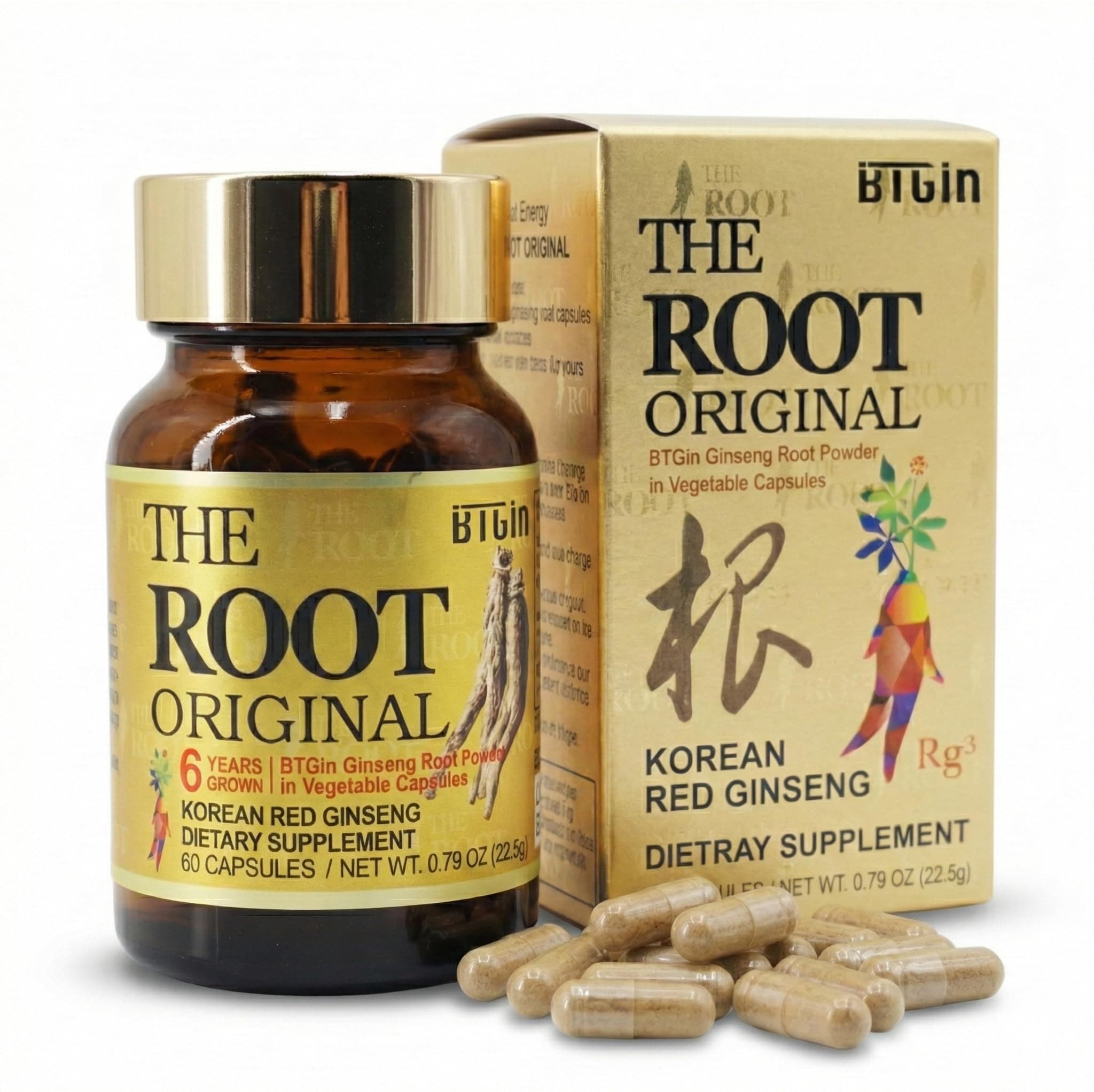 – The Root Original Korean Red Panax Ginseng Supplement - 100% Whole Fine Root Powder with Natural Fiber & Minerals - Caffeine Free Stamina, Wellness & Immunity Support - 60 Capsules