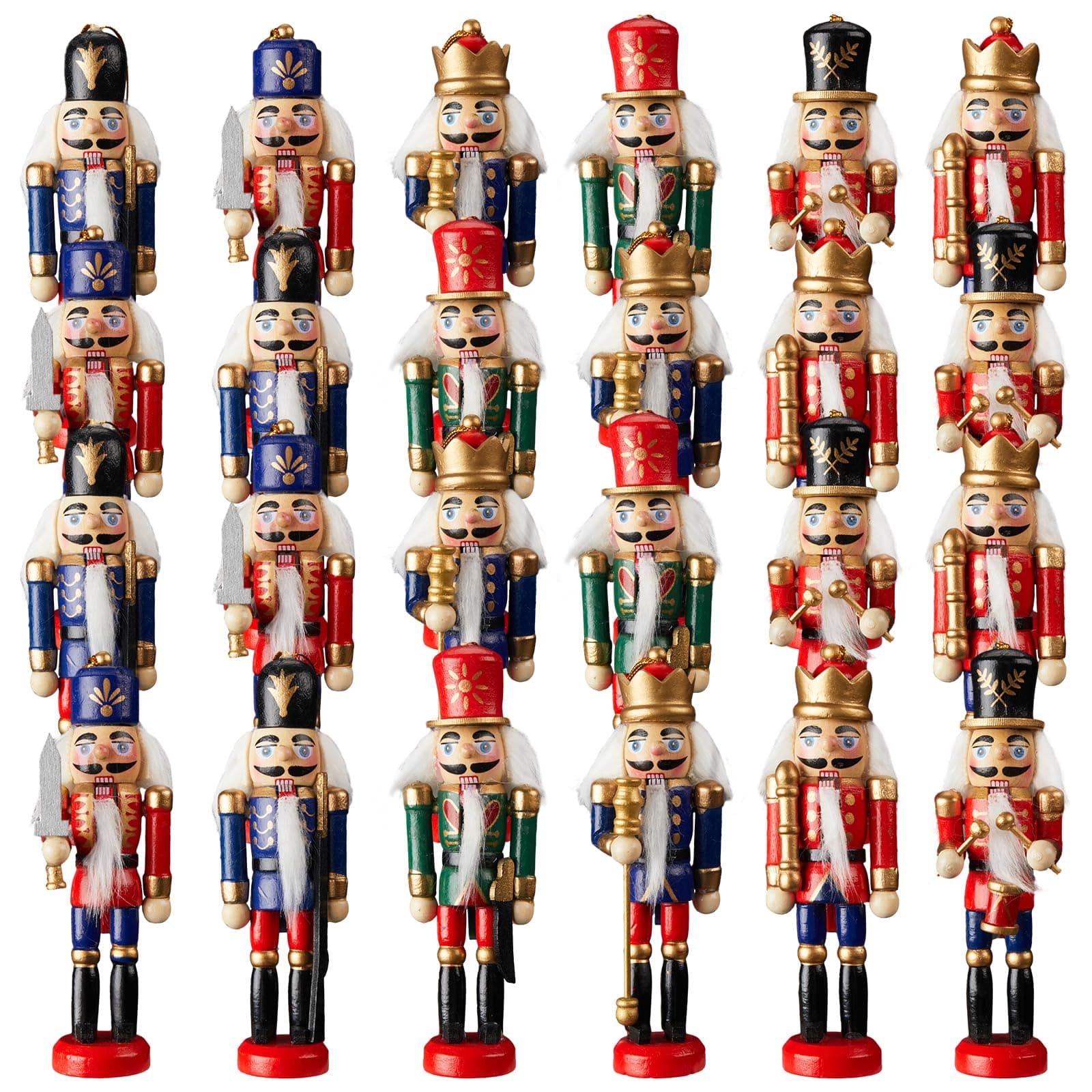 Aoriher 24 Pcs Christmas Nutcracker Ornament Small Wooden Soldier Hanging Decorations Nutcracker Figure Ornament for Christmas Figure Decoration