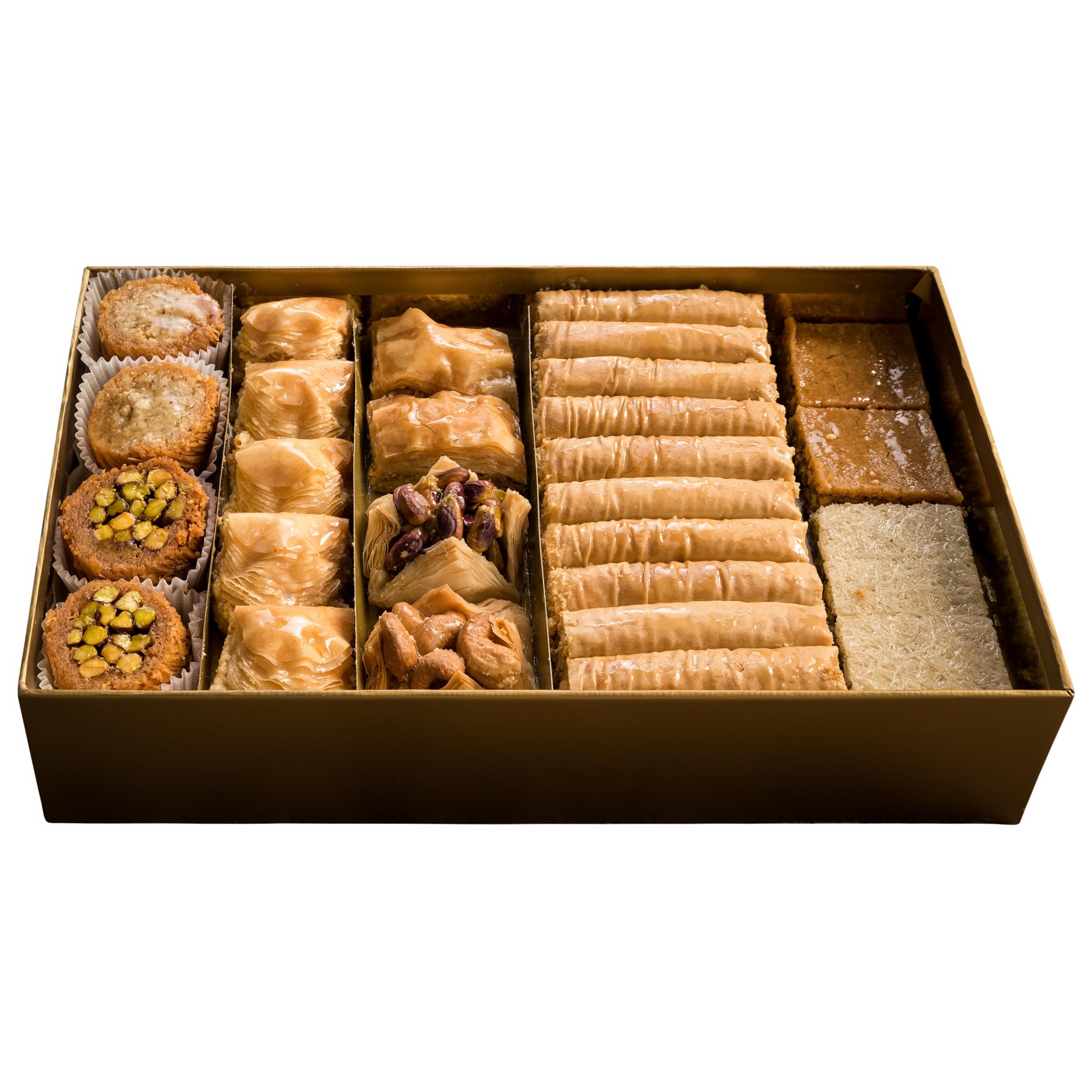 Shatila Food Products Half Elegant Gold Box Baklawa, Assorted Baklava Pastry Gift, Mediterranean Sweets Arabic Desserts, 28-Pieces