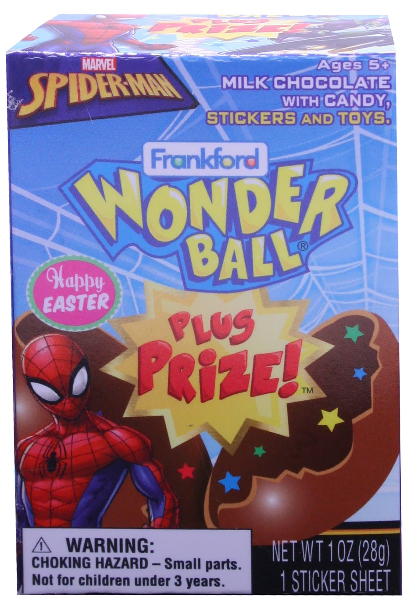 Frankford Candy Company Spider Man Wonder Ball Plus Prize Easter, Milk Chocolate, 1.00 Ounce