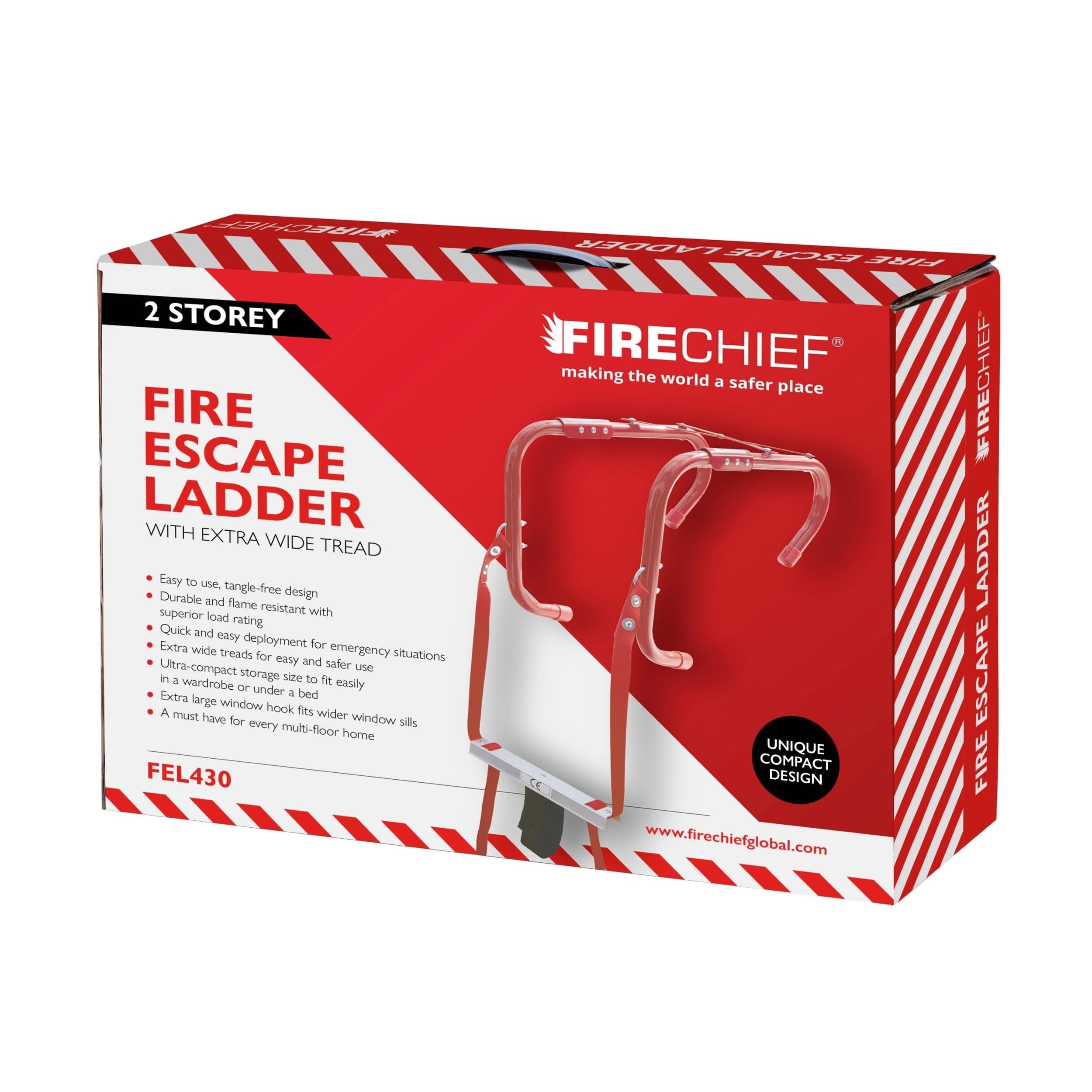 Firechief Fire Escape Ladder For Home Use | Compact Lightweight Ladder For Emergency Situations | 2 Storey Foldable Escape Ladder With Extra Wide Treads