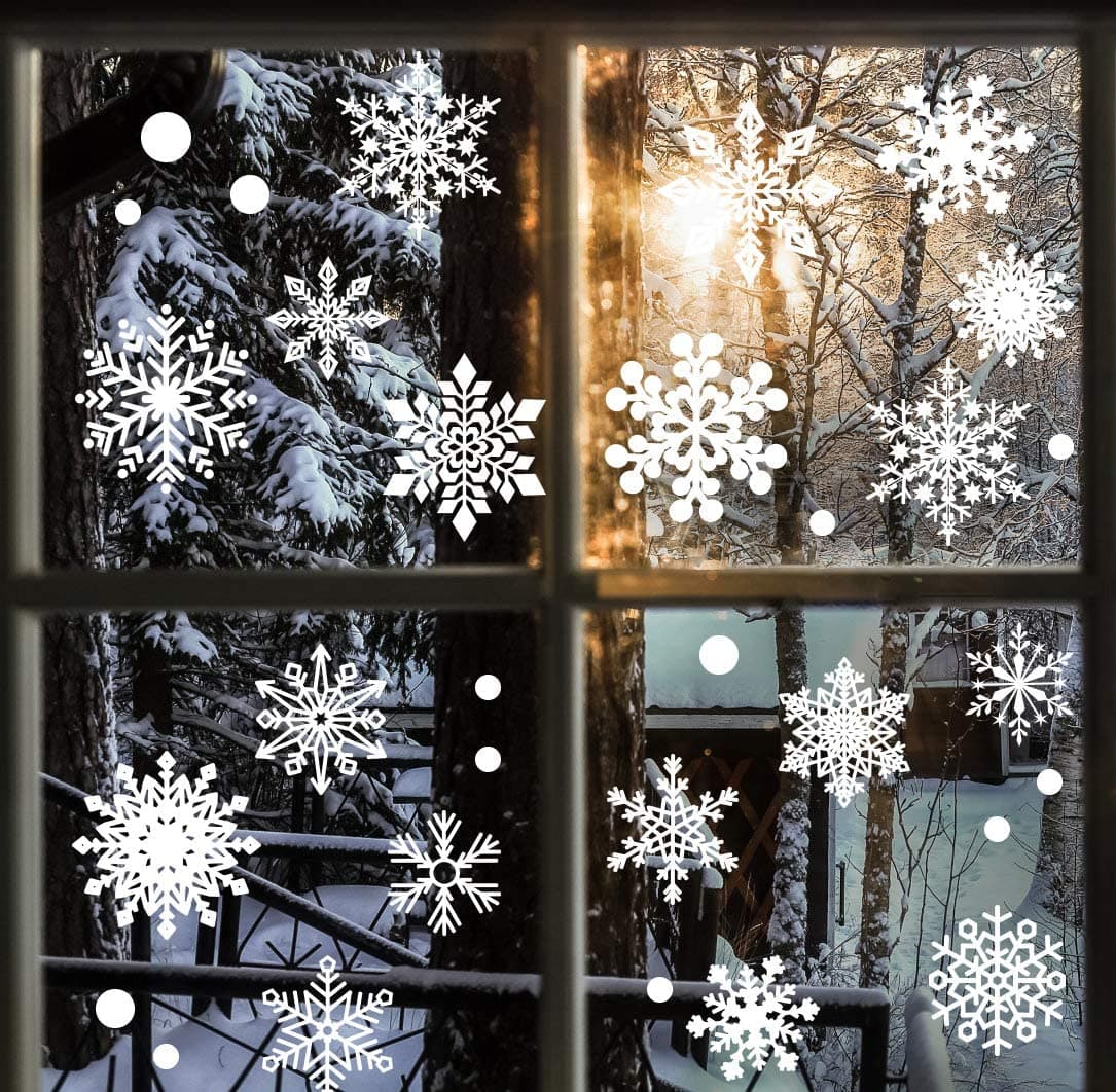 Christmas Snowflakes Window Clings 294pcs Christmas Decorations White Winter Wonderland Snowflake Stickers Decal Holiday Frozen Theme Party Ornaments Supplies for Windows Glass Doors