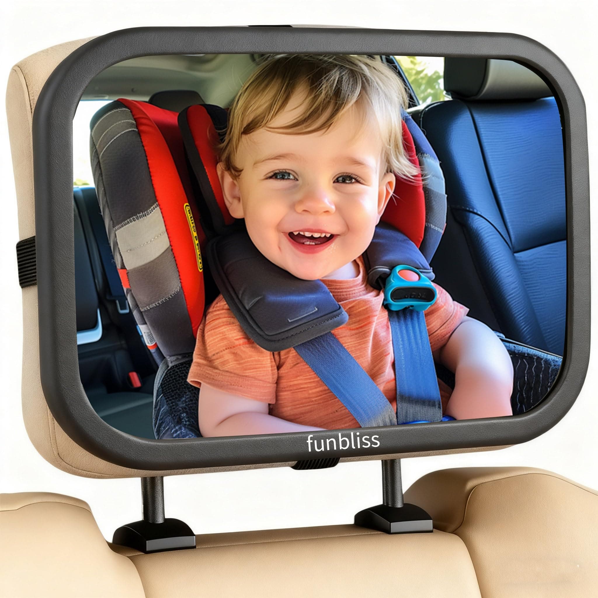 Funbliss Baby Car Mirror for Rear Facing Seat,360° Rotation, Safety Certified Shatterproof Acrylic Glass, Clear Wide View,Infant Mirror for Car Seat Rear Facing