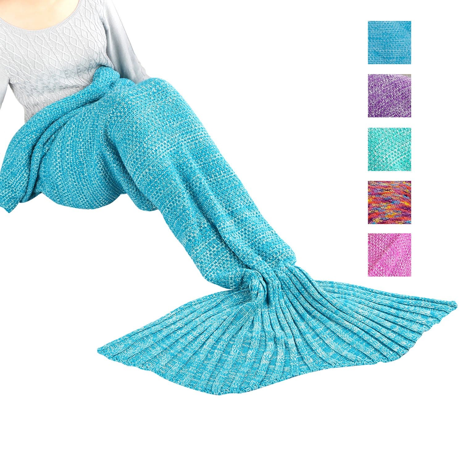 Maxchange Mermaid Blanket, Handmade High Density Crochet Mermaid Tail Blanket,Recommend Child Size for Who is Less Than 5 Feet, Soft and Comfortable Christmas or Birthday Gift for Kids