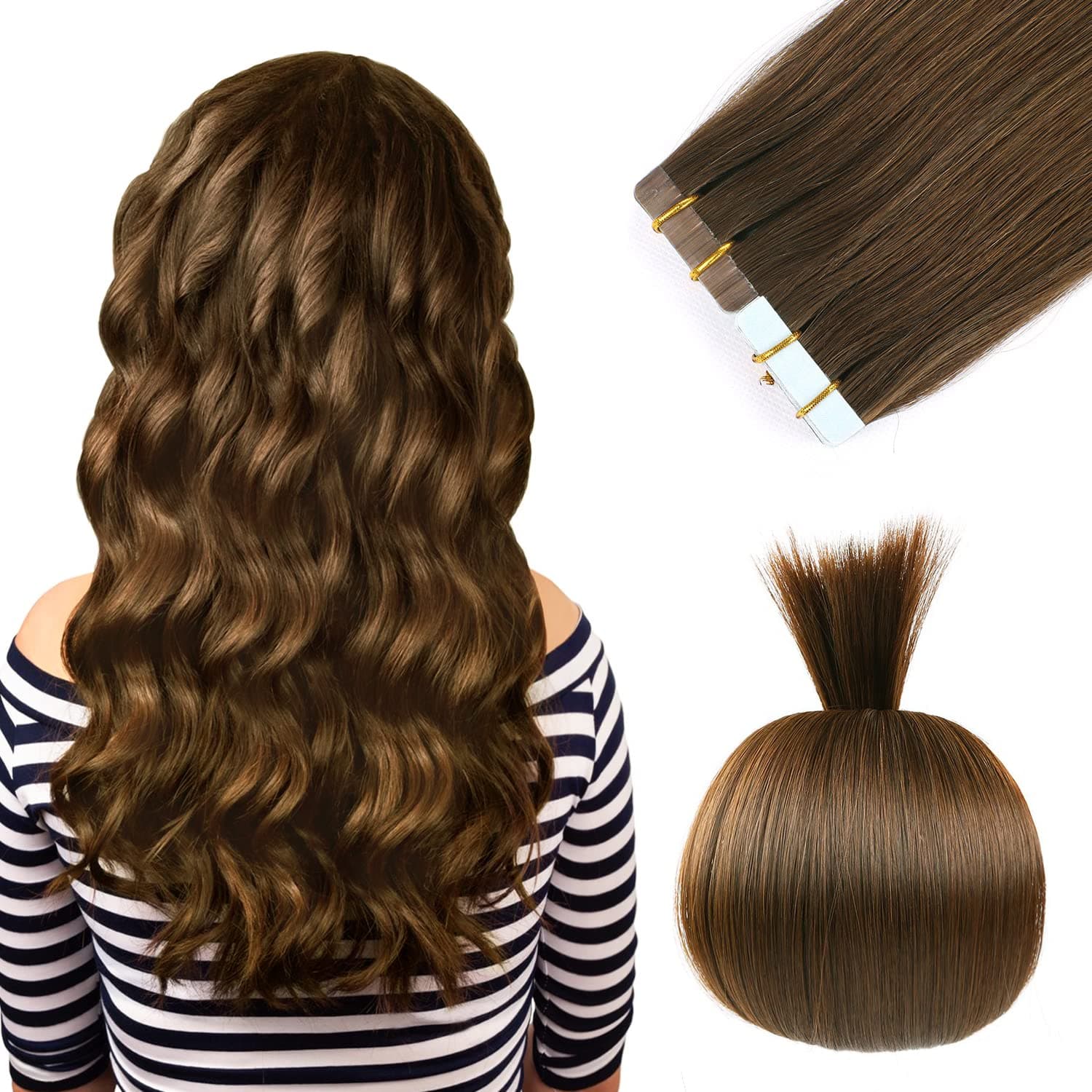 (41cm , 4) - 41cm Remy Tape In Extensions Human Hair Full Cuticle Seamless Straight Tape Hair Extensions Human Hair 40g 20Pcs/Pac Medium Brown (41cm , 4)