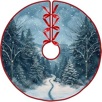 Christmas Forest Christmas Tree Skirt 36" by Leo Walker Xmas Tree Skirts Mat Round Pad for Happy New Year Welcome Spring Holiday Party Supplies Rustic Ornaments Indoor Home Decor