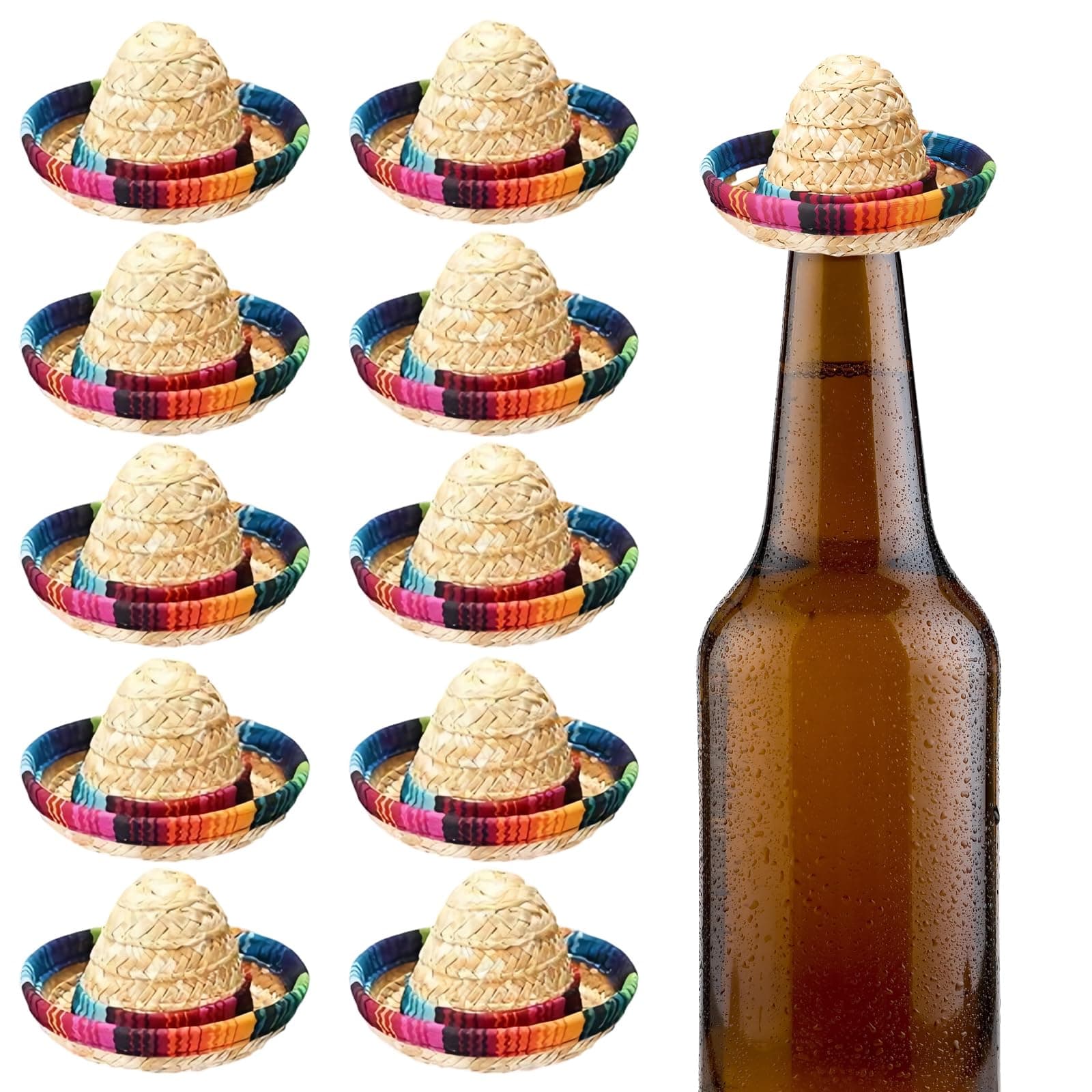 Falafoty Mini Mexican Sombrero Hats, 10PCS Cinco De Mayo Fiesta Straw Hats Party Costume for Kids Adult Dress Up, Colorful Straw Sombrero for Fiesta Carnival Summer Mexican Theme Party Decoration