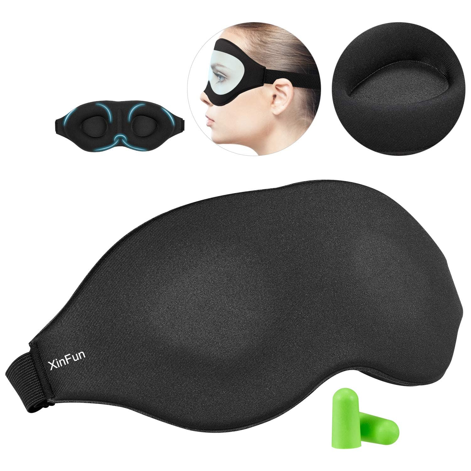 3D Sleep Mask, New Arrival Sleeping Eye Mask for Women Men, Blackout Sleep Mask Comfortable Eye Mask Blindfold, Black, Adjustable 3D Contoured Eye Masks with Earplug Carry Pouch, for Traveling