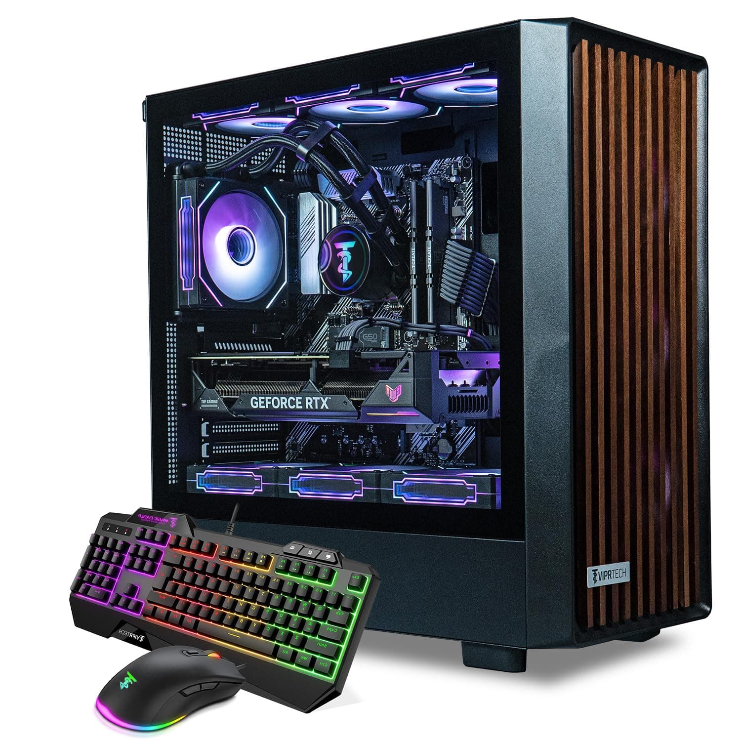 Overlord Wood Gaming PC - AMD Ryzen 7 (4.4Ghz Turbo), RTX 5050 8GB, 16GB DDR4 RAM, 1TB SSD, 700W PSU, Black Wood Case, RGB Keyboard Mouse, VR-Ready, WiFi BT, Computer Tower Prebuilt