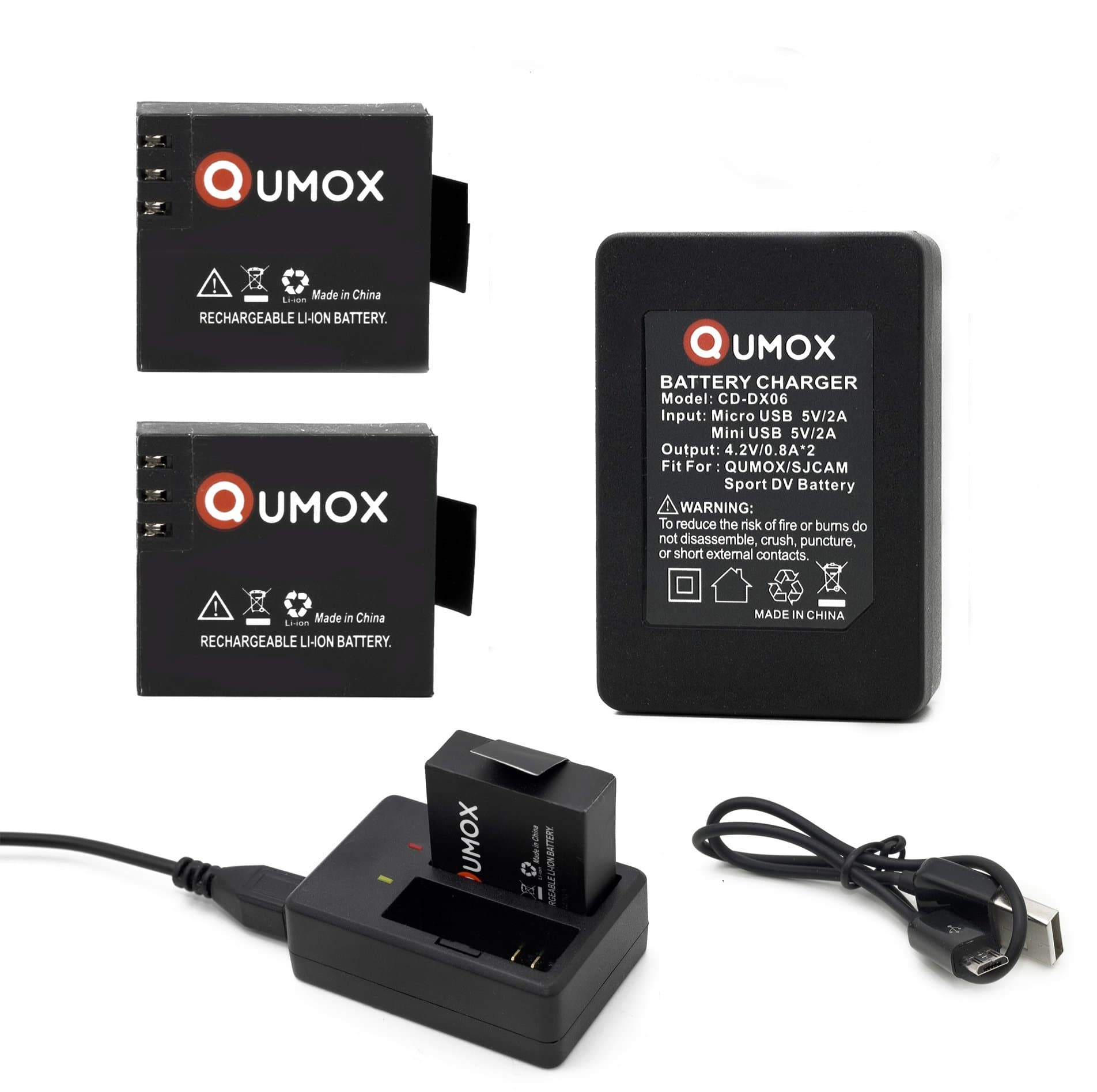 QUMOX 900mAh Battery double slot charger for SJ5000 SJ4000 wifi Sport action Camera x2
