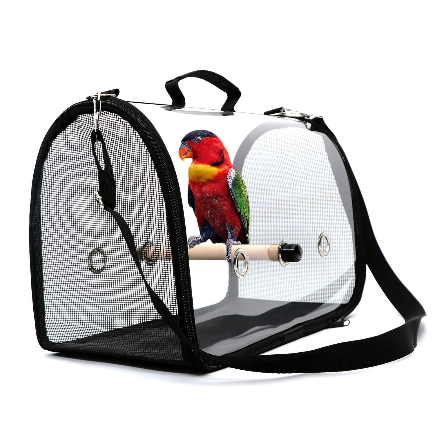 Lightweight Bird Carrier, Bird Travel Cage PVC Transparent Breathable Parrot Handbag with a Wooden Stick