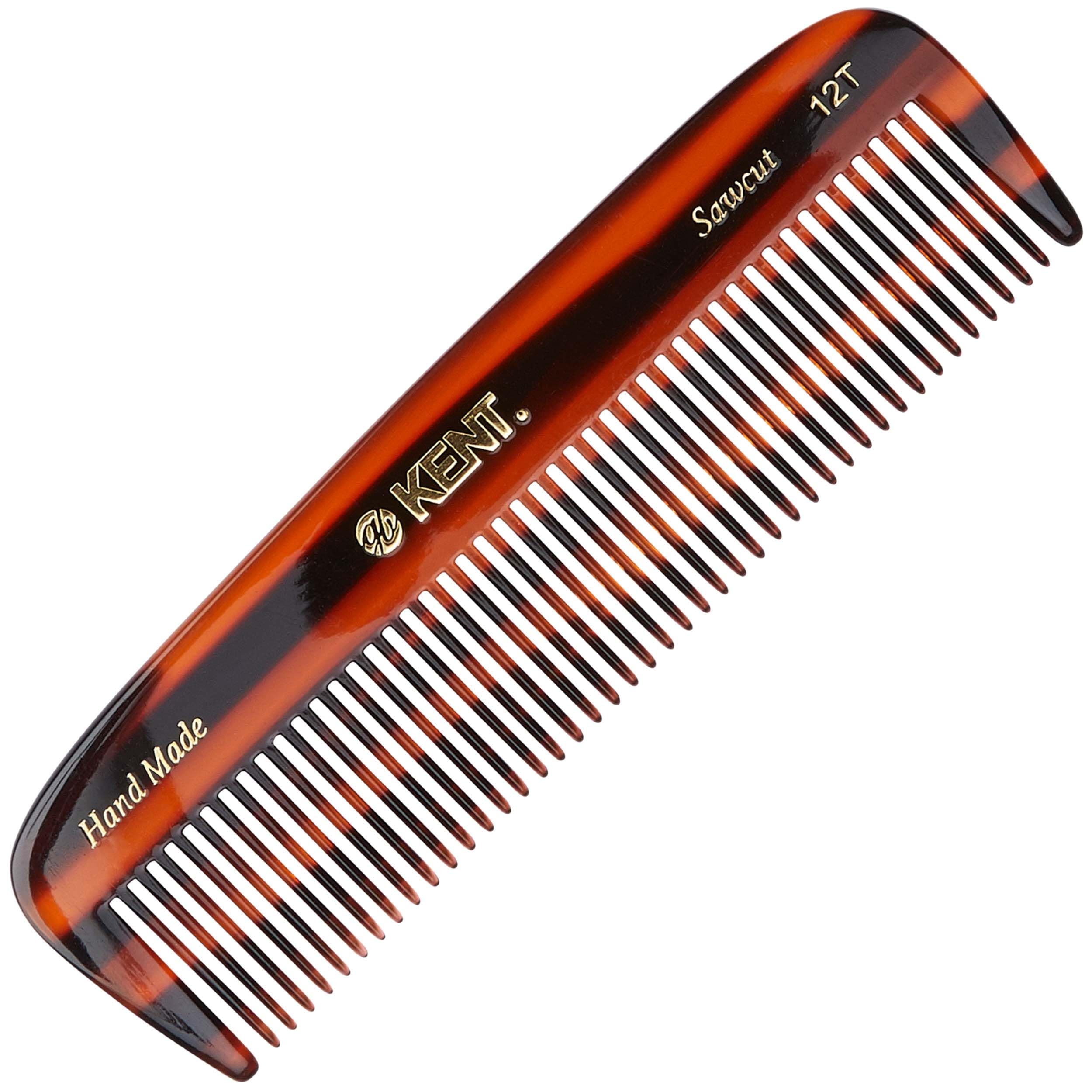 Kent Brushes Handmade 12T Medium Coarse Tooth Hair Comb, 146mm Cellulose Acetate Comb for Detangling & Styling, Suitable for Wet or Dry Hair (Pack of 1)