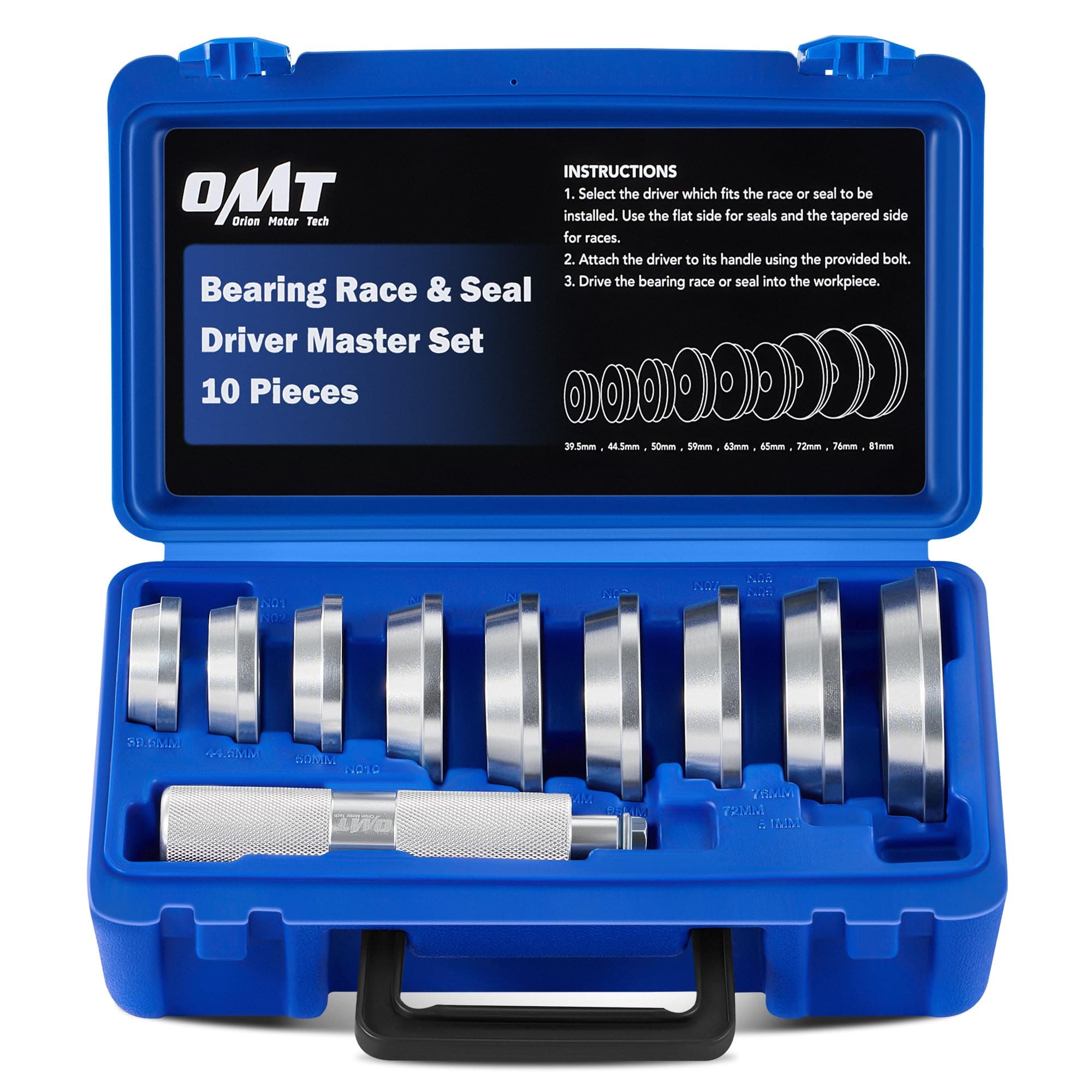 Orion Motor Tech Bearing Press Kit, 10pc Bearing Race and Seal Driver Set with Seal Driver and 9 Bearing Adapters, Seal Installer Bearing Driver Kit for Bearing Installation