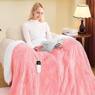 greenoak Heated Blanket Electric Full 72"X84", Heating Blanket with 10 Heat Levels 1/2/4/6/8 Hours Auto-Off Overheat Protection, Flannel Sherpa Soft Warm Heater Blanket, ETL Certified Baby Pink
