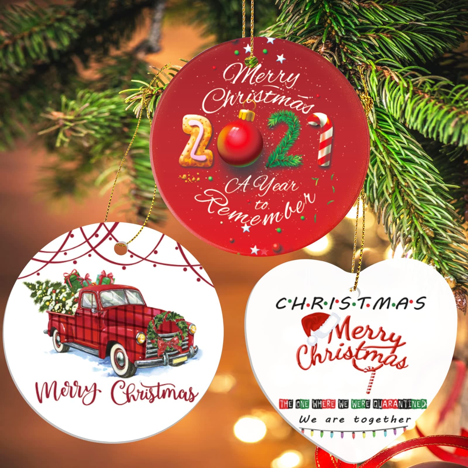 2021 Christmas Ornaments Funny,Covid/Quarantine Ornament 3 inch Pandemic Christmas Ornament Xmas Tree Hanging Accessories Ceramic Two-Side Printed Decorations for Gift - A Year to Remember (3)