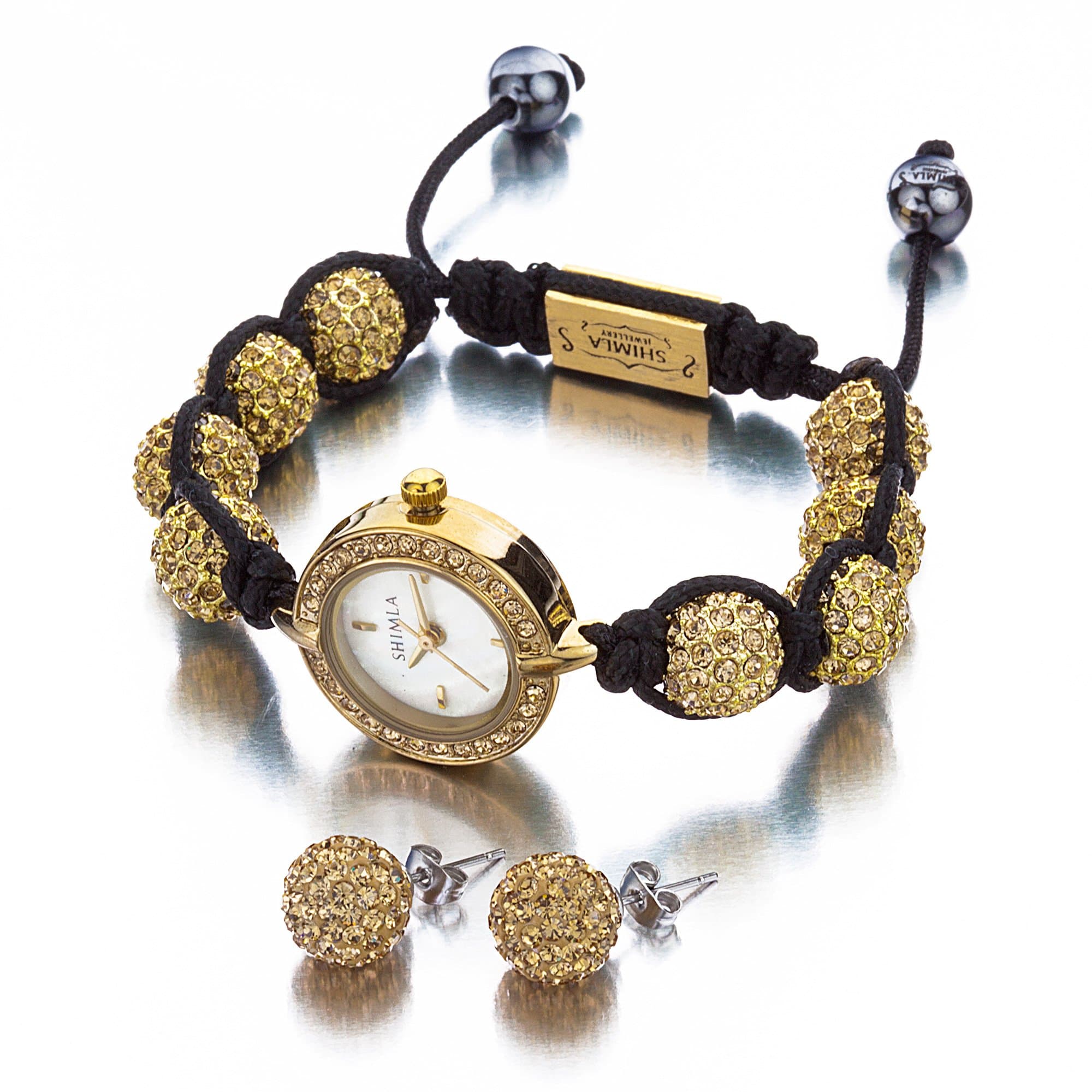 Shimla Gift Set Women's Quartz Watch with Mother of Pearl Dial Analogue Display and Gold Stainless Steel Plated Bracelet SH 042G