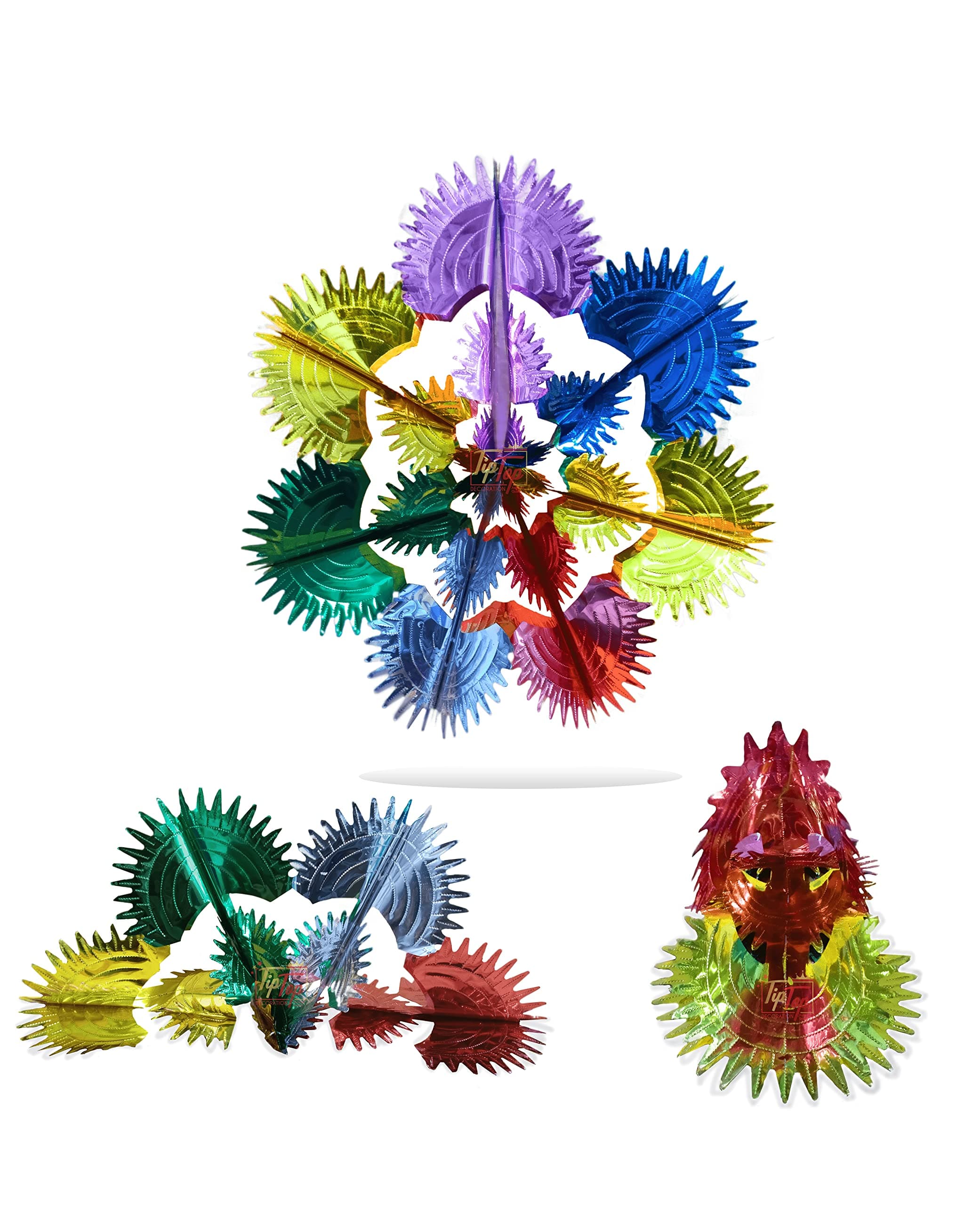 TIPTOP DECORATION Premium Folding Paper Hanging Star Chandeliers Garland for All Occasion (Crowning Glory Star, Pack of 12)