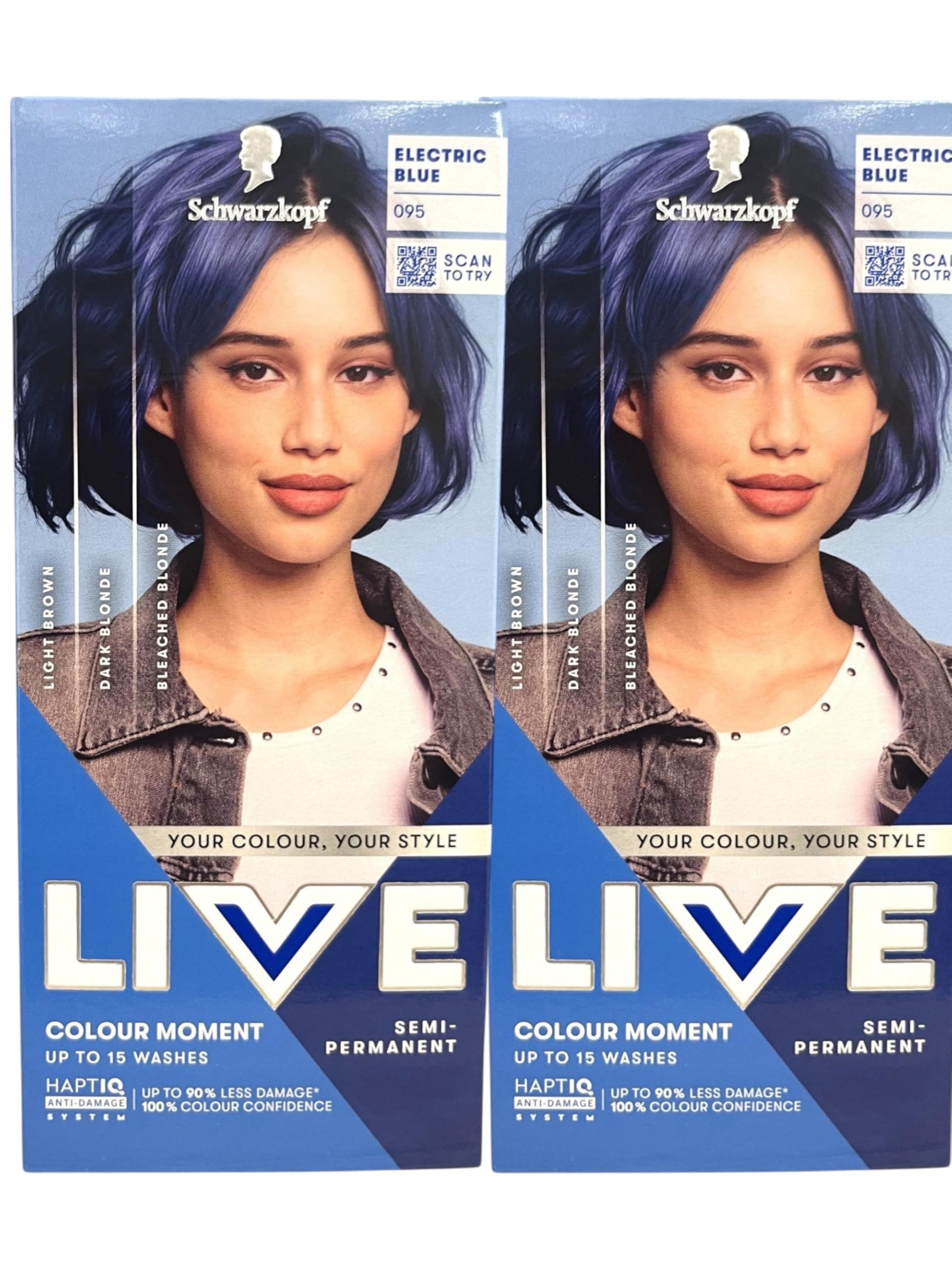 Schwarzkopf Live Color XXL Ultra Brights 95 Electric Blue Semi-Permanent Blue Hair Dye - Pack of 2