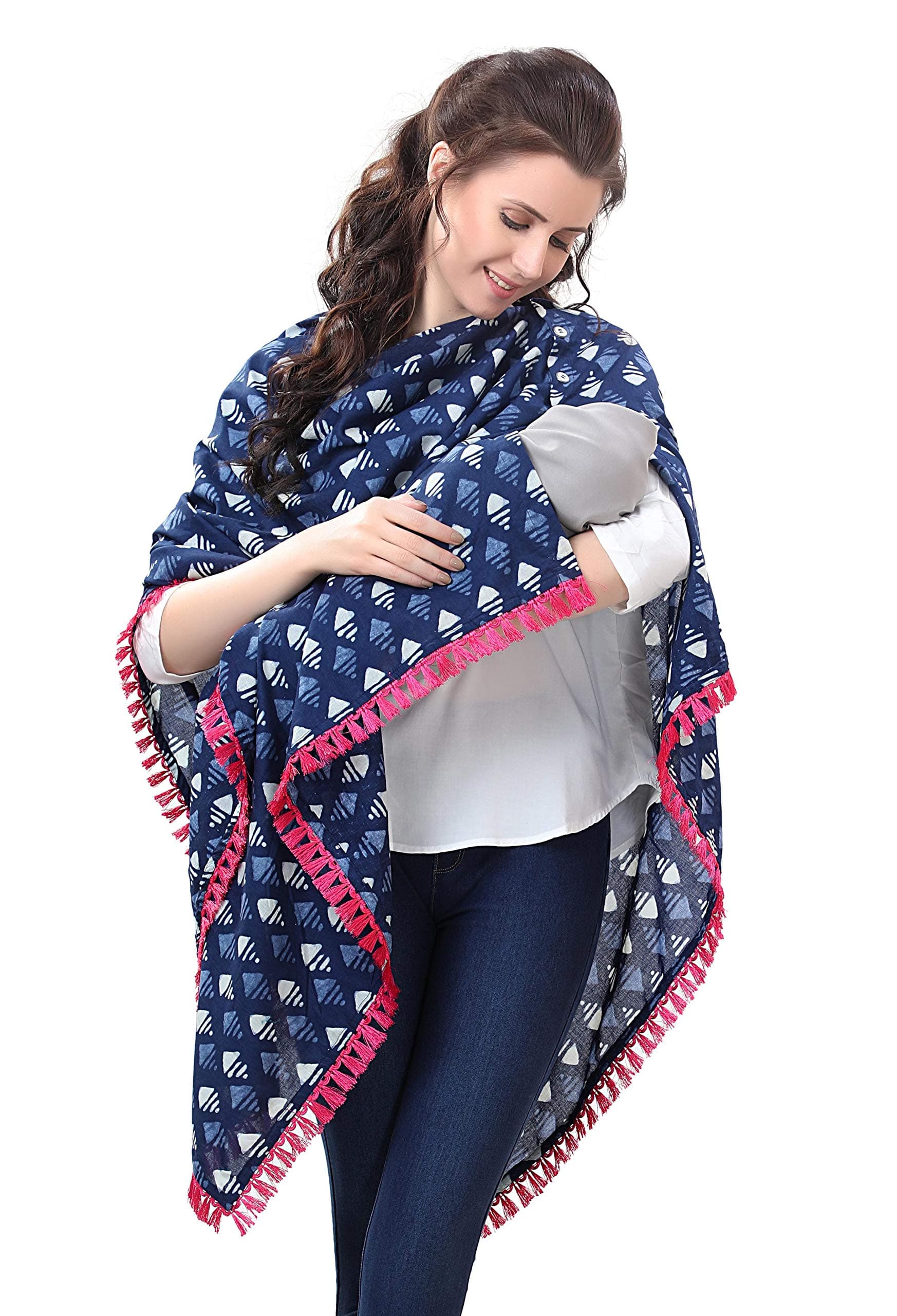 Nursing Cover for Breastfeeding Multi Use Poncho Style Scarf with Buttons, Cotton Feeding Elegant Apron Breathable for Pre & Post Pregnancy