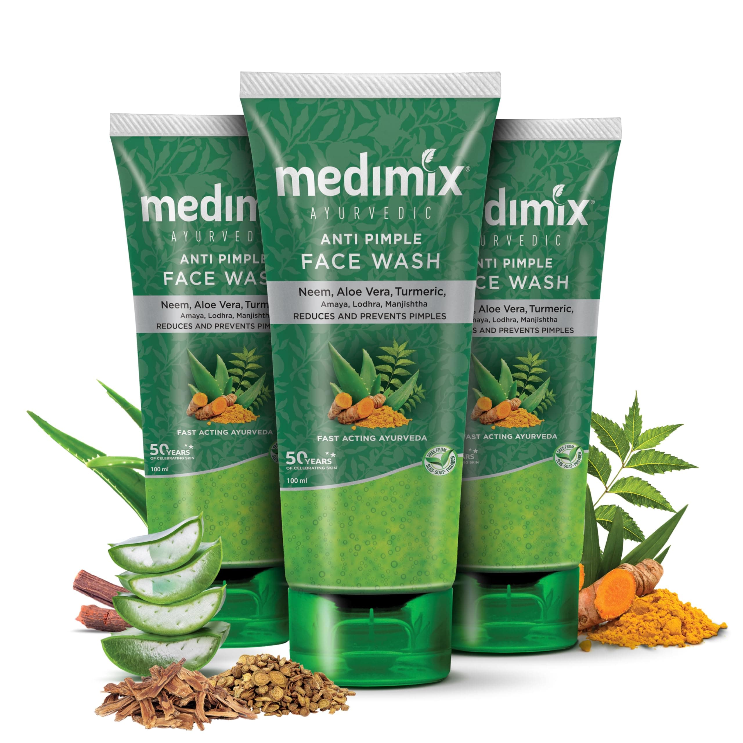 Medimix Ayurvedic Face Wash with 6 Essential Herbs For Pimple Free, Soft and Glowing Skin, 100 ml (Pack of 3)