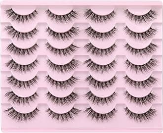 Lashes False Eyelashes Natural Look Lashes Wispy Fluffy Volume Fake Eyelashes 5D Strip Cat Eye Lashes Pack Clear Lash Band Individual Eyelash 14 Pairs