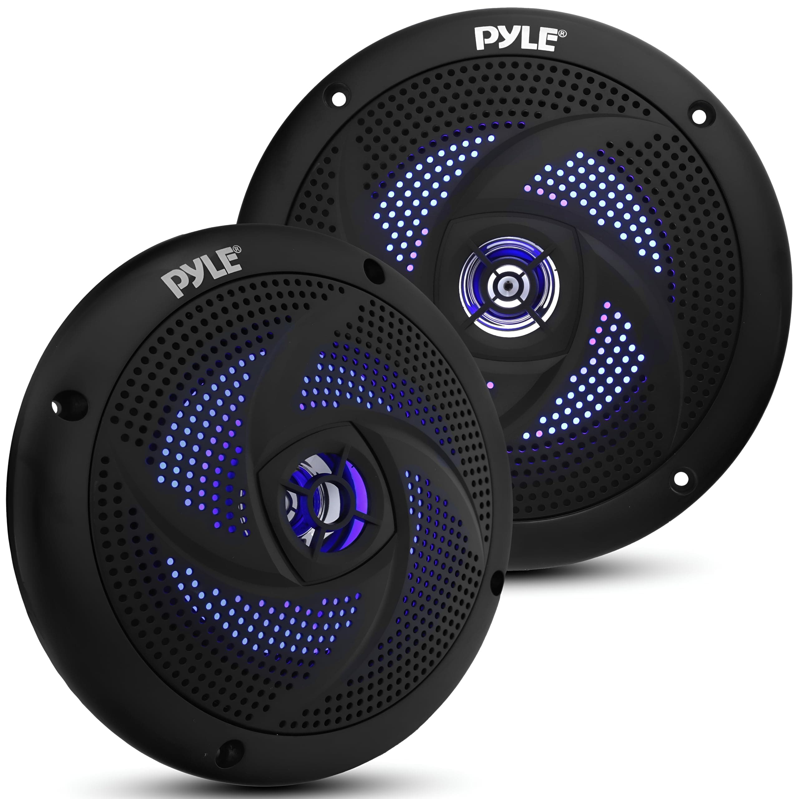 Pyle Marine Speakers -5.25 Inch 2 Way Waterproof and Weather Resistant Outdoor Audio Stereo Sound System with LED Lights,180 Watt Power and Low Profile Slim Style -1 Pair -PLMRS53BL (Black)