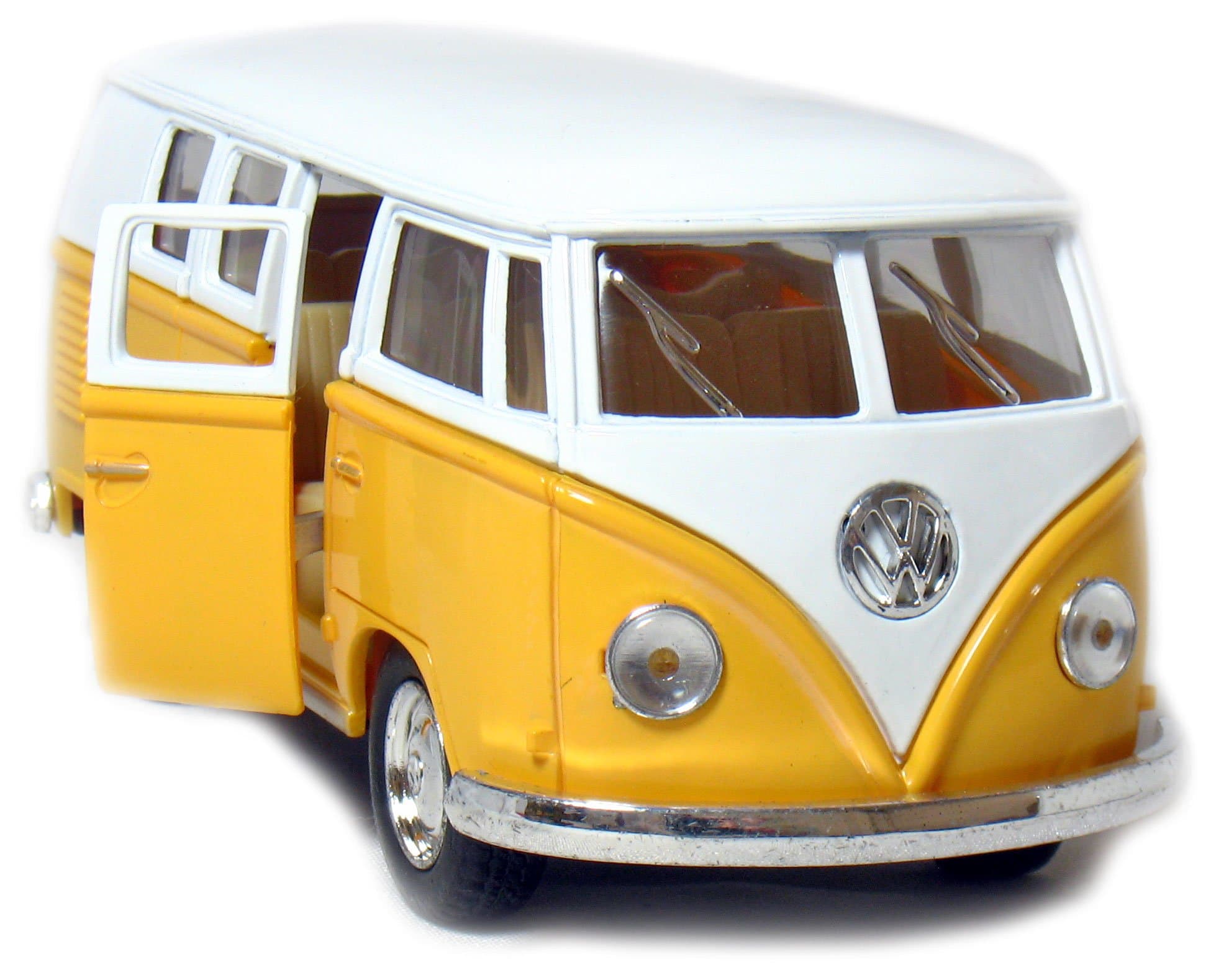 1962 Volkswagen Classic Bus Yellow 1:32 Scale 5 Inch Die Cast Metal Model Toy Van, Pullback Acation