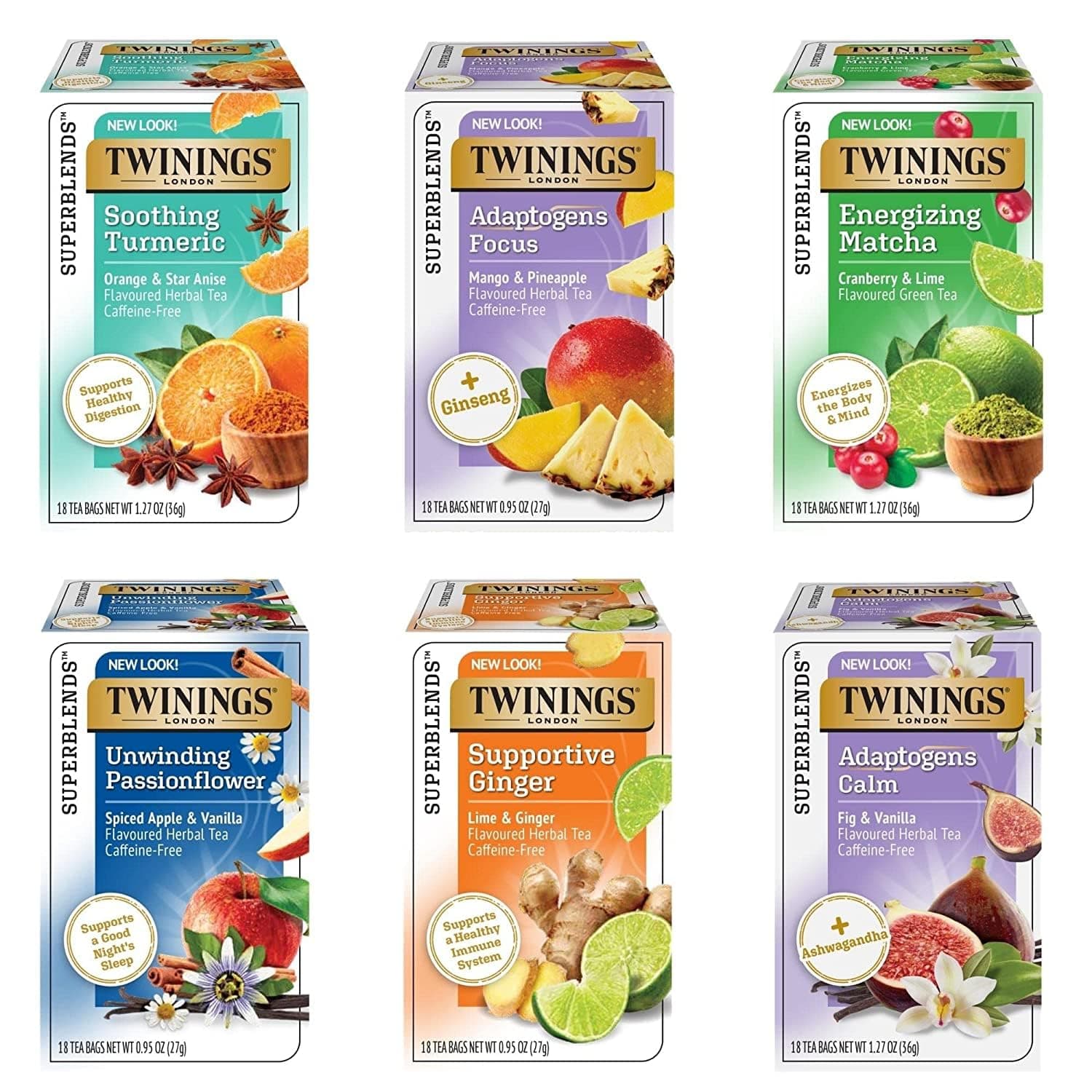 TwiningsDaily Wellness Tea Variety Pack, Flavored Herbal & Green Tea, 18 Count (Pack of 6), Enjoy Hot or Iced