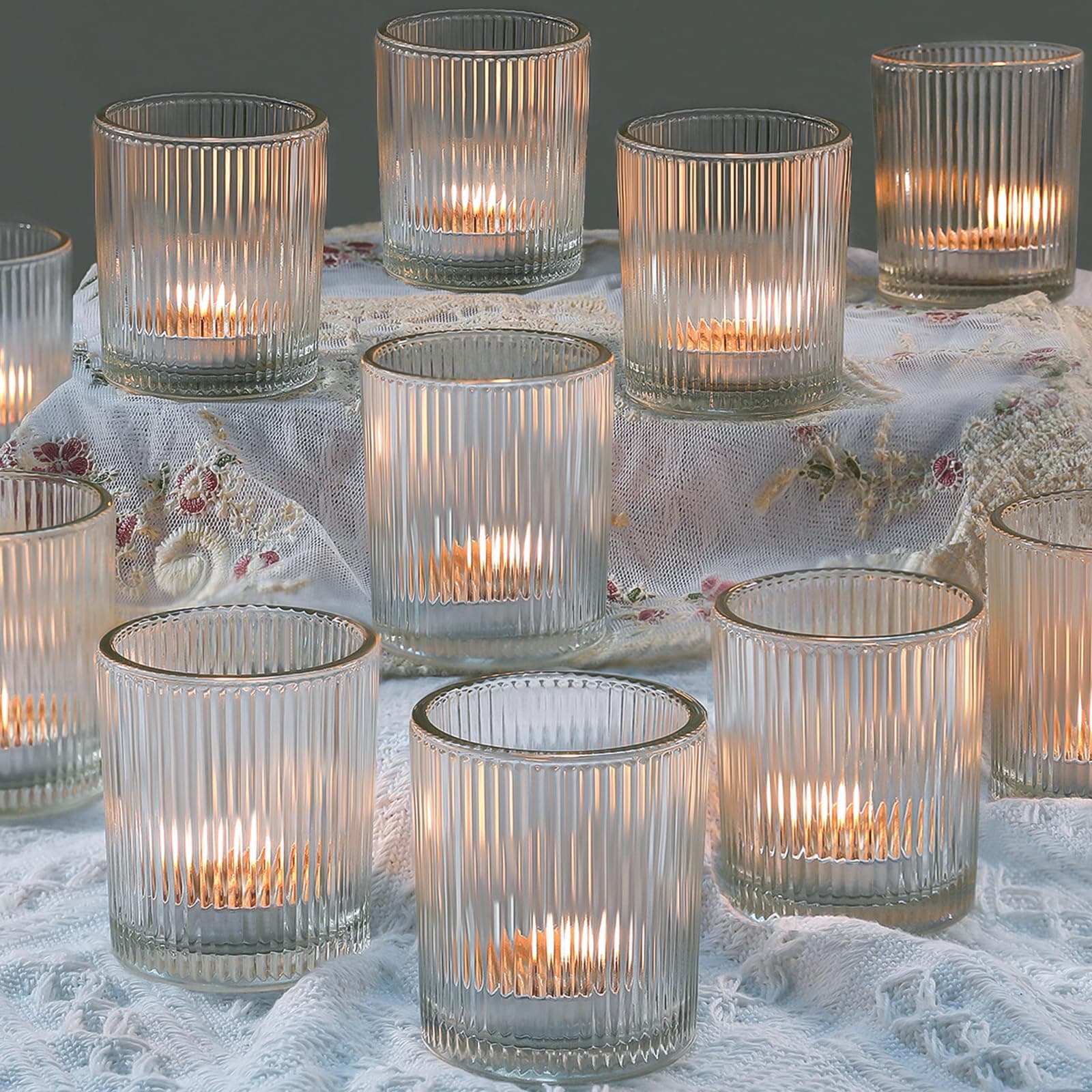 24 Pcs Votive Candle Holders - Clear Glass Tea Lights Candle Holder in Bulk for Table Centerpiece, Tealight Candle Holder for Weddings, Home Decor, Baby Shower, Special Occasions (Clear, 24)