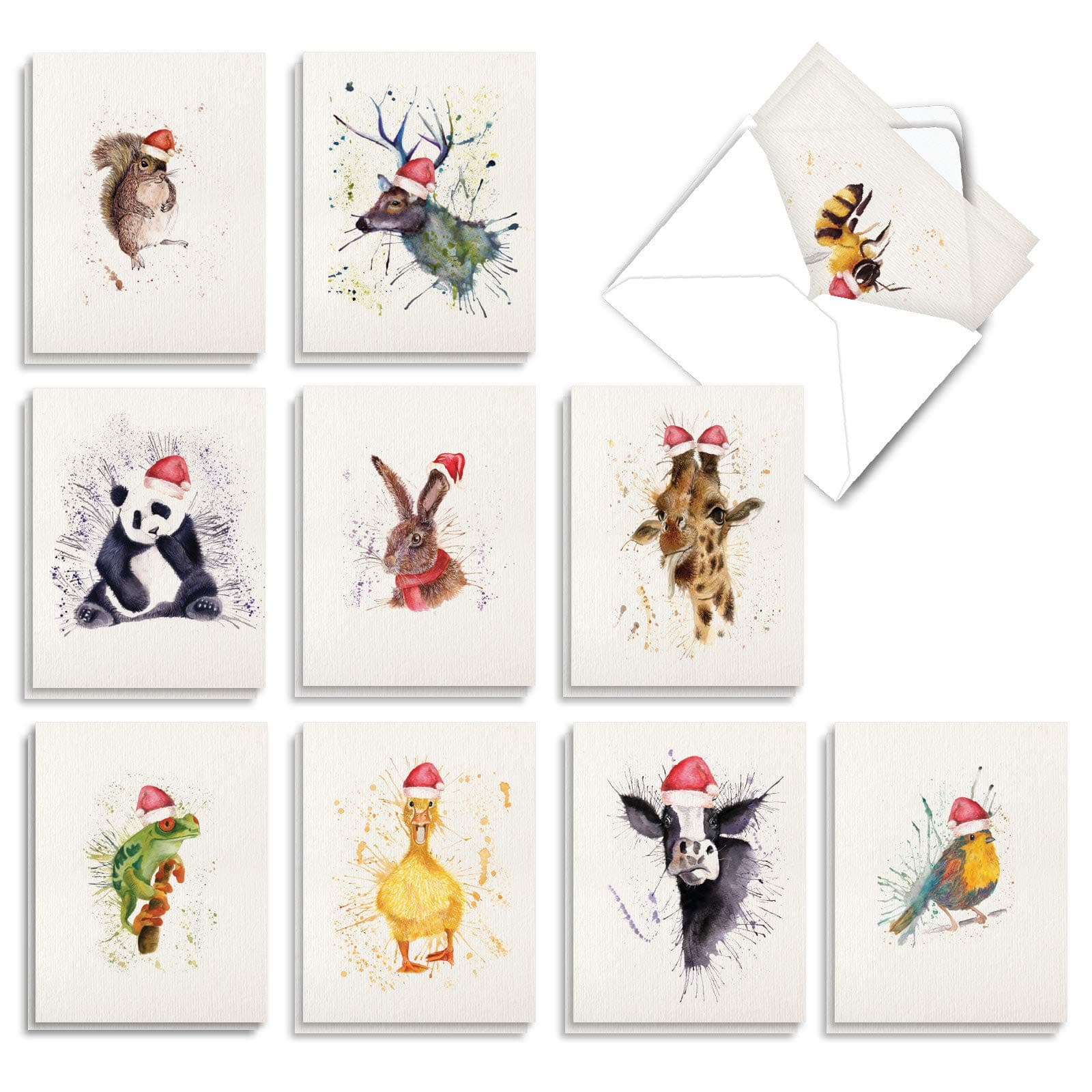 The Best Card Company - Variety Pack of 20 Blank Christmas Greeting Cards with Envelopes, Humor Holiday Assortment for Men and Women (10 Designs, 2 Each) - Wildlife Expressions AM2973XSB-B2x10