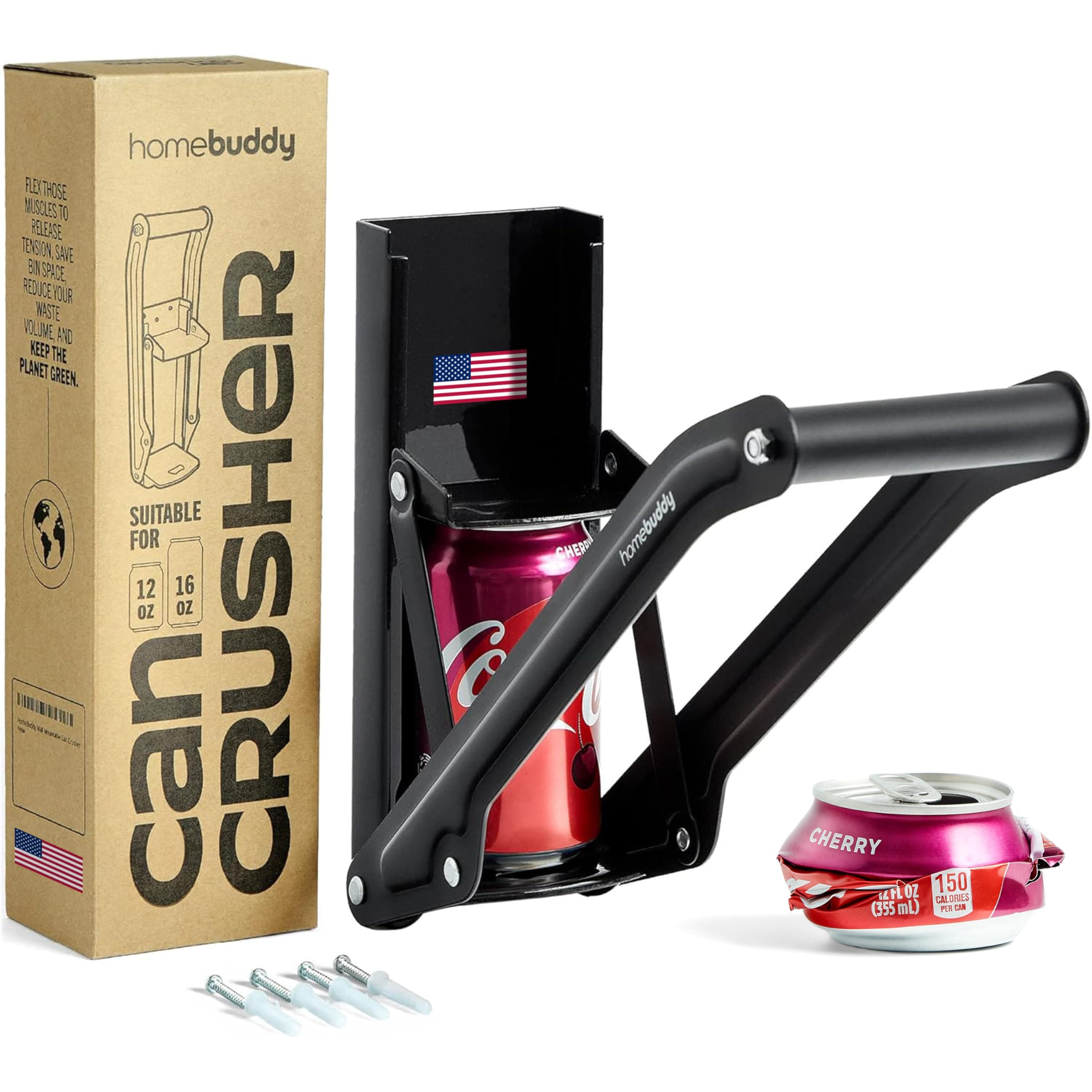 HomeBuddy Can Crusher for Recycling - 12 Oz. and 16 Oz. Can Crusher Wall Mounted for Aluminum - Compact and Easy to Use, Mounting Rivets Included, Man Cave Accessories