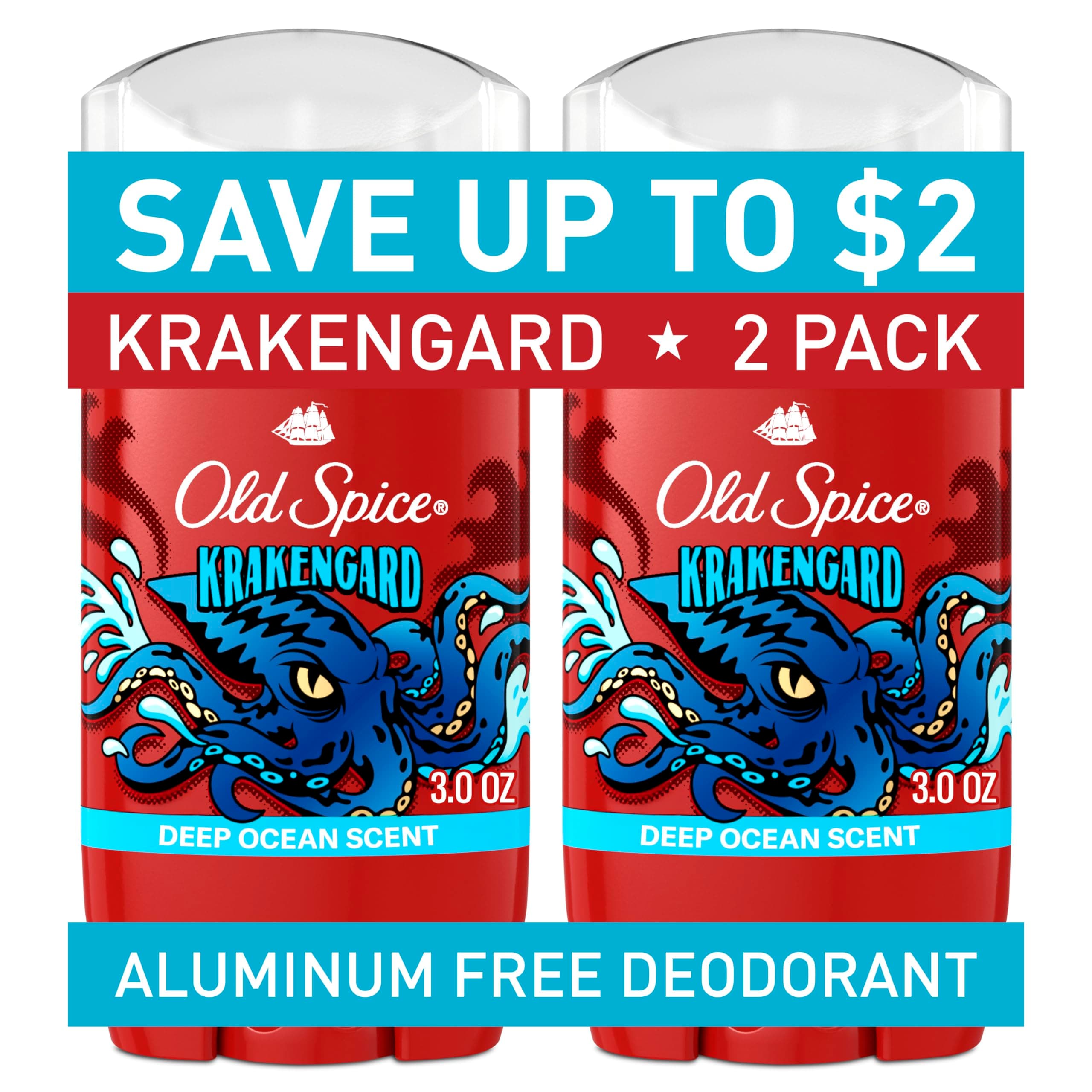 Aluminum Free Deodorant for Men, 24/7 Odor Protection, 24/7 Freshness & Lasting Scent, Goes on Clear, Krakengard with Deep Ocean Scent, 3.0 oz (Pack of 2)