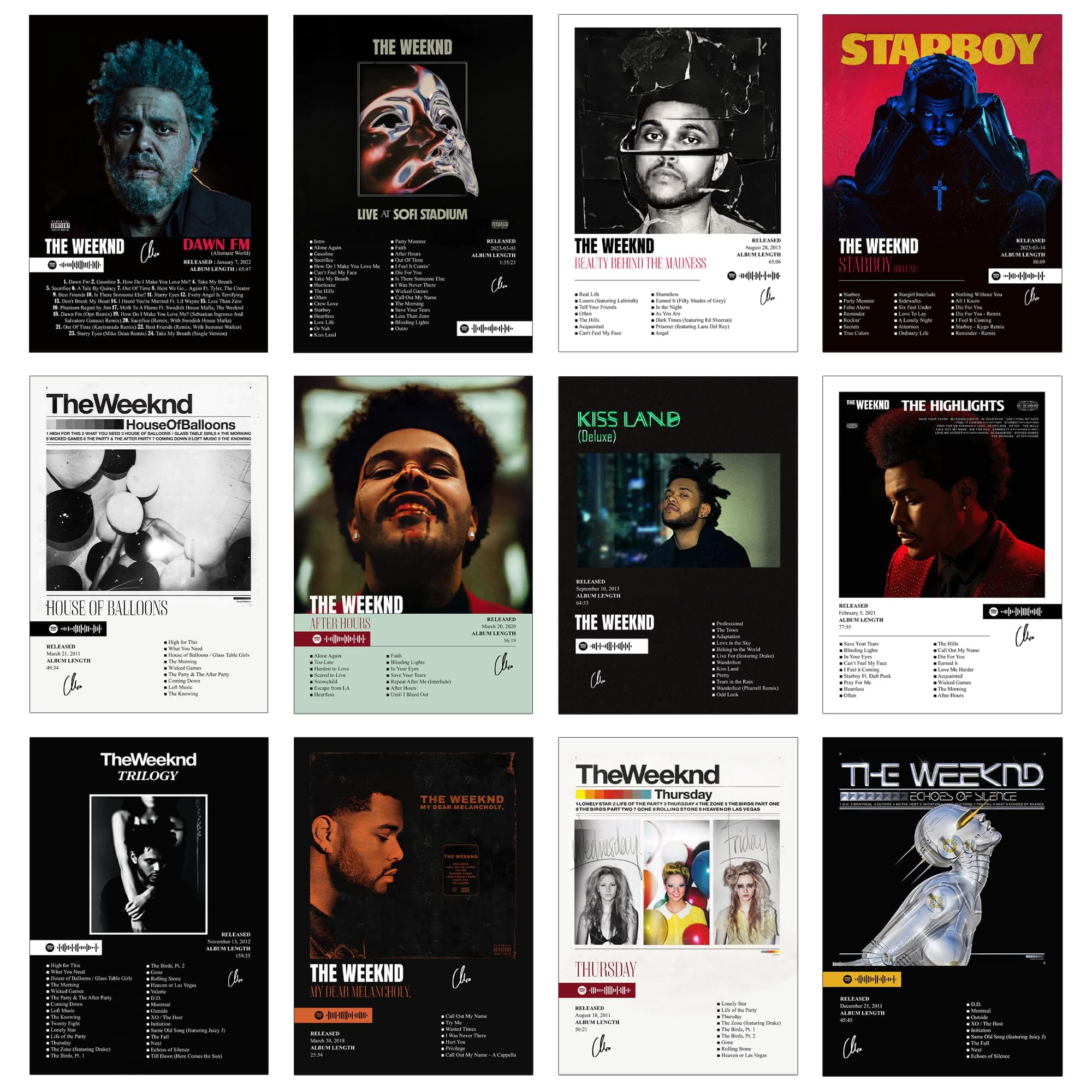 Pack of 12 - The Weeknd Music Album Art Wall Posters 8.2x11.8 inch Adhesive Tape Attached Wall Decor, Music Poster, Wall Art For Bedroom, Living room, Office (The Weeknd)
