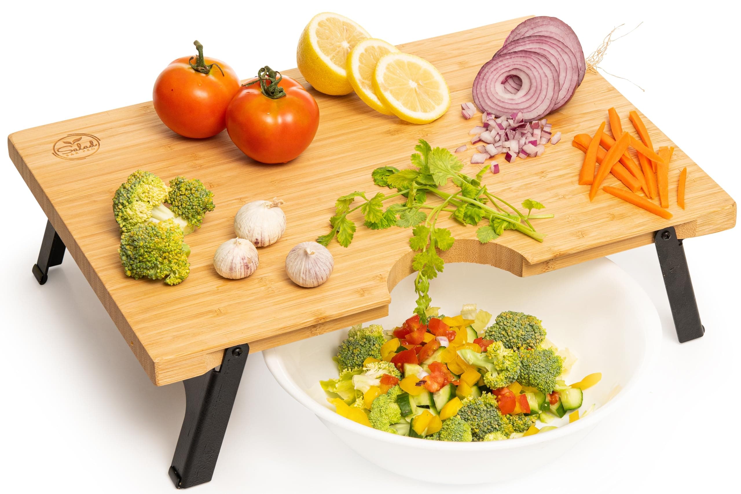Salabarpro Non Toxic Raised Cutting Board with Folding Legs – Large 16x12 Inch, Non Slip, Smart Patented Design – Space-Saving Kitchen Essential for Easy Cut Into Bowl