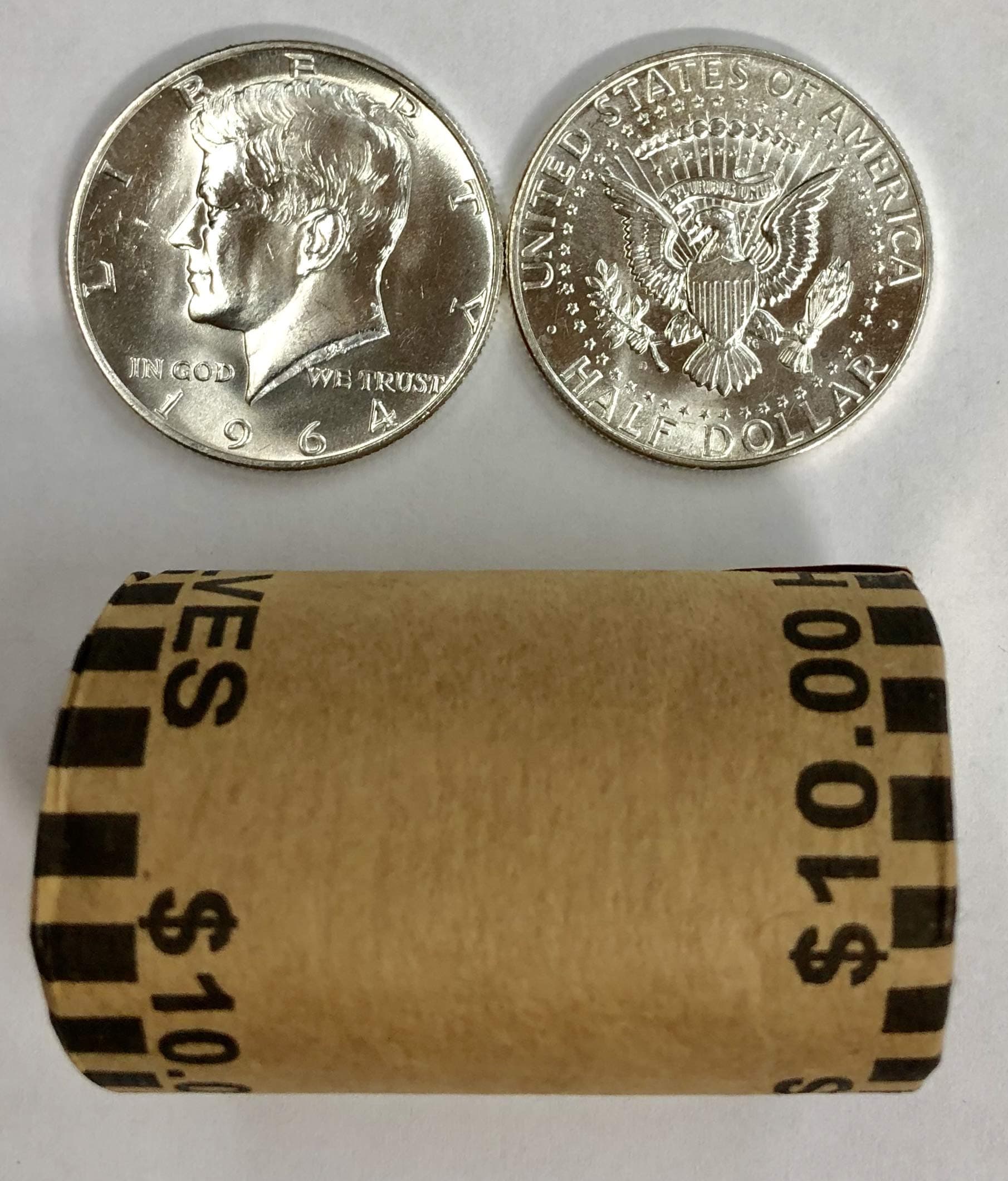 1964 P & D Roll of 20 ($10 Face) 90% Silver Kennedy Half Dollar Bankroll Brilliant Uncirculated