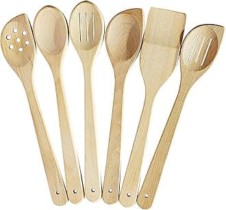ECOSALL Healthy Wooden Spoons For Cooking Set of 6. Safe and Reliable Cooking Utensils for Kitchen – 100% Natural Nonstick Wood Spatula Spoon For Scraping, Stirring, Serving – Uncoated Solid Hardwood