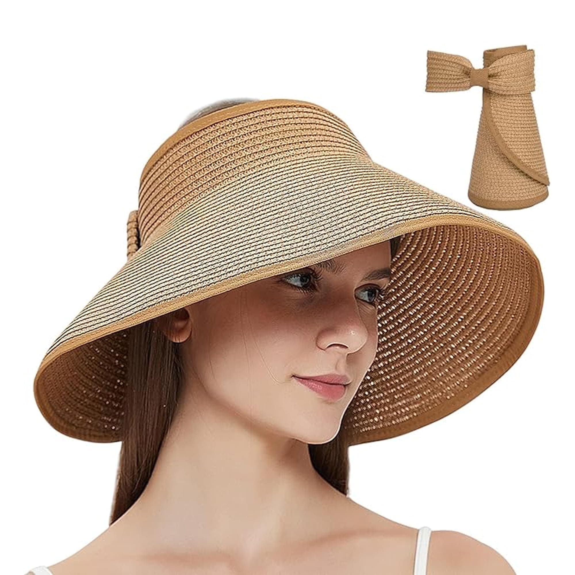 AMERTEER Sun Hats For Women UV Protection | Trendy Beach Hats For Women Packable Straw Hat | Foldable Womens Sun Hat Wide Brim Hats For Women, Perfect For Summer | Women's Visor, And Sun Visor Options