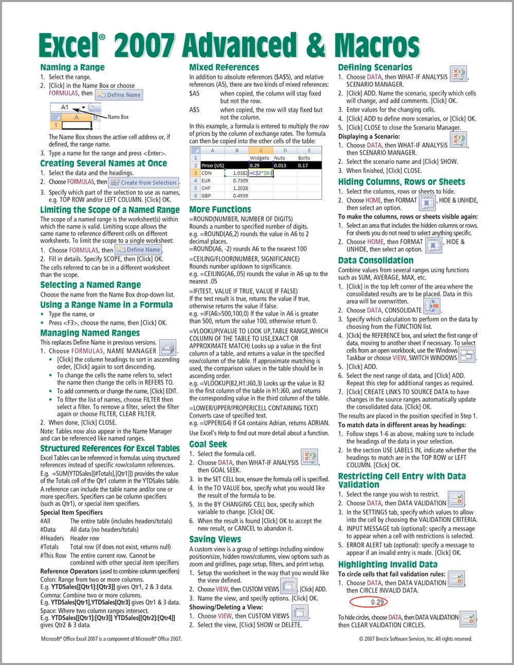 Microsoft Excel 2007 Advanced & Macros Quick Reference Guide (Cheat Sheet of Instructions, Tips & Shortcuts - Laminated Card) Pamphlet – January 31, 2007