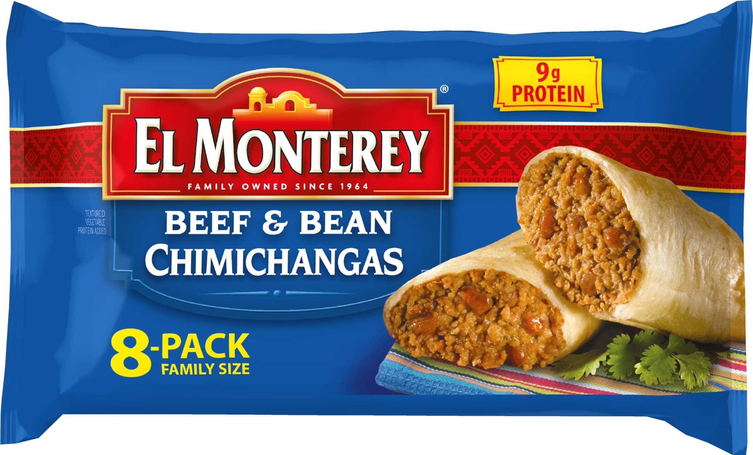 El Monterey Beef and Bean Chimichangas – Family Pack of 8 Frozen Chimichangas, Made with Real Beef, No Artificial Colors, Perfect for Quick Family Meals (8 Count)