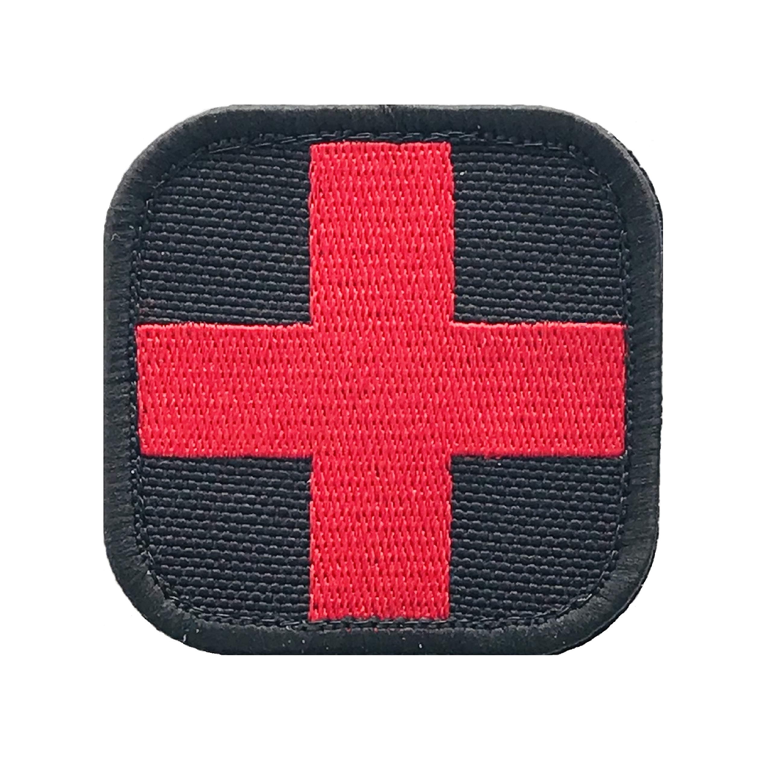Medic First Aid Morale Patch - Stitch / Embroidered - Perfect for IFAK Rip Away Pouch, EMT, EMS, Trauma, Medical, Paramedic First Response Rescue Kit - Tactical, Combat, Emergency (Black-RED)