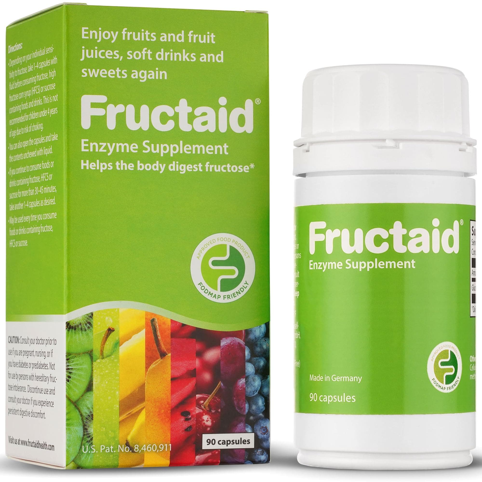 for Fructose Malabsorption & Fructose Intolerance - Fructaid Helps The Body to Digest Fructose from Fruits, Vegetables and Other Foods containing Fructose, Like Sucrose and HFCS, 90 Capsules