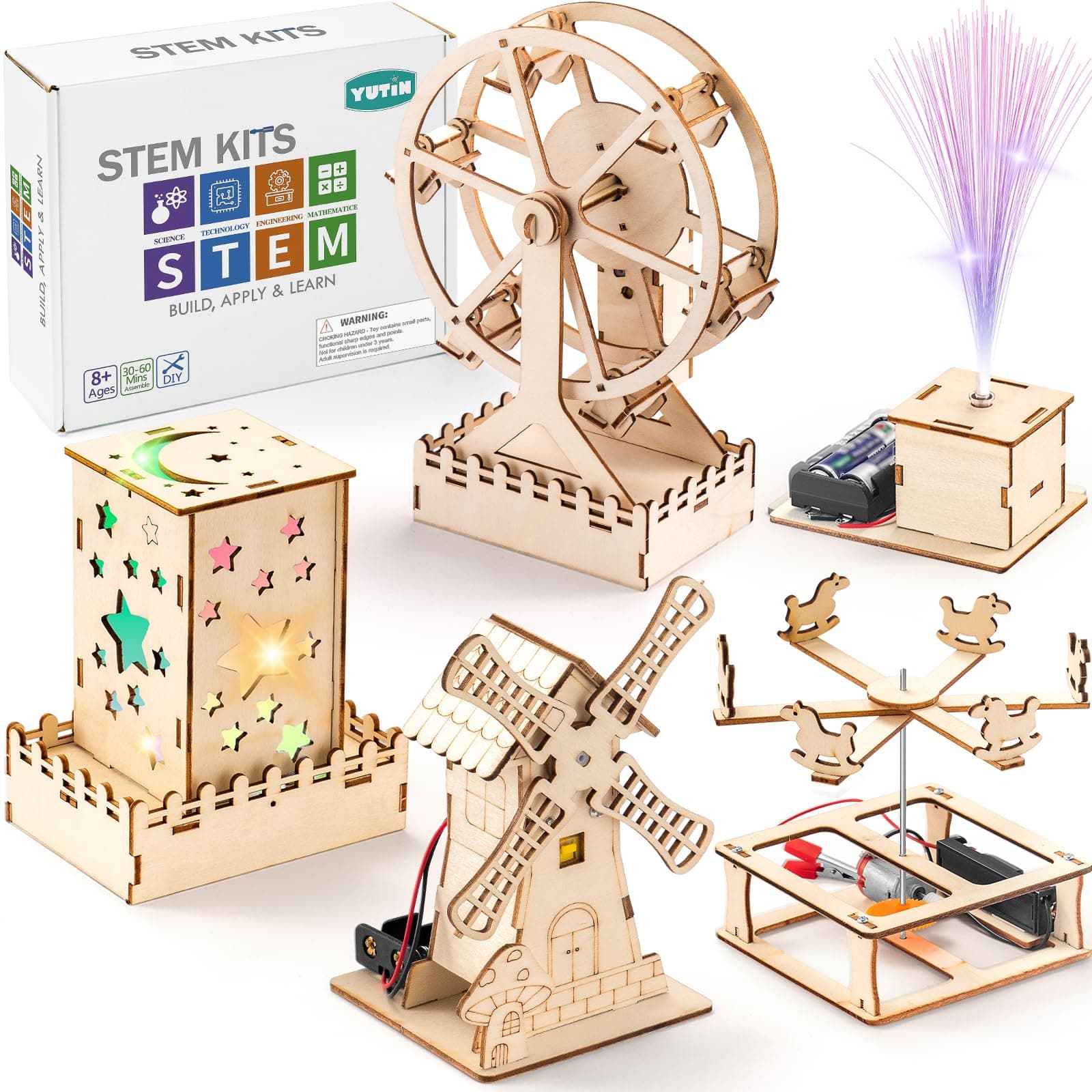 5 Individual STEM Science Kits for Kids, Wood Arts and Craft Kits, STEM Toys for Boys Girls Age 8-12 8 10 12 13 14 Valentines Gift Idea, 3D Puzzles Building Engineering Model Set