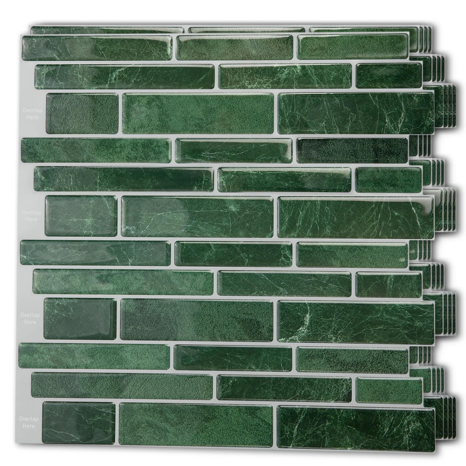 Art3d 10-Sheet Peel and Stick Backsplash Tile, Vinyl Stick On Wall Tile for Kitchen Bathroom Laundry Room, Marble Design 12" x 12" - Green